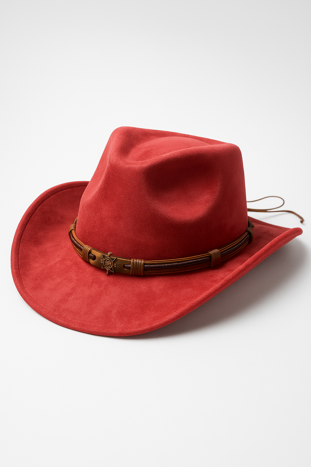 Steen | Klassisk cowboyhat af ruskind med pyntbånd - Rød 56CM-59CM - Steen | Klassisk cowboyhat af ruskind med pyntbånd- €25 - {{ product_tags }