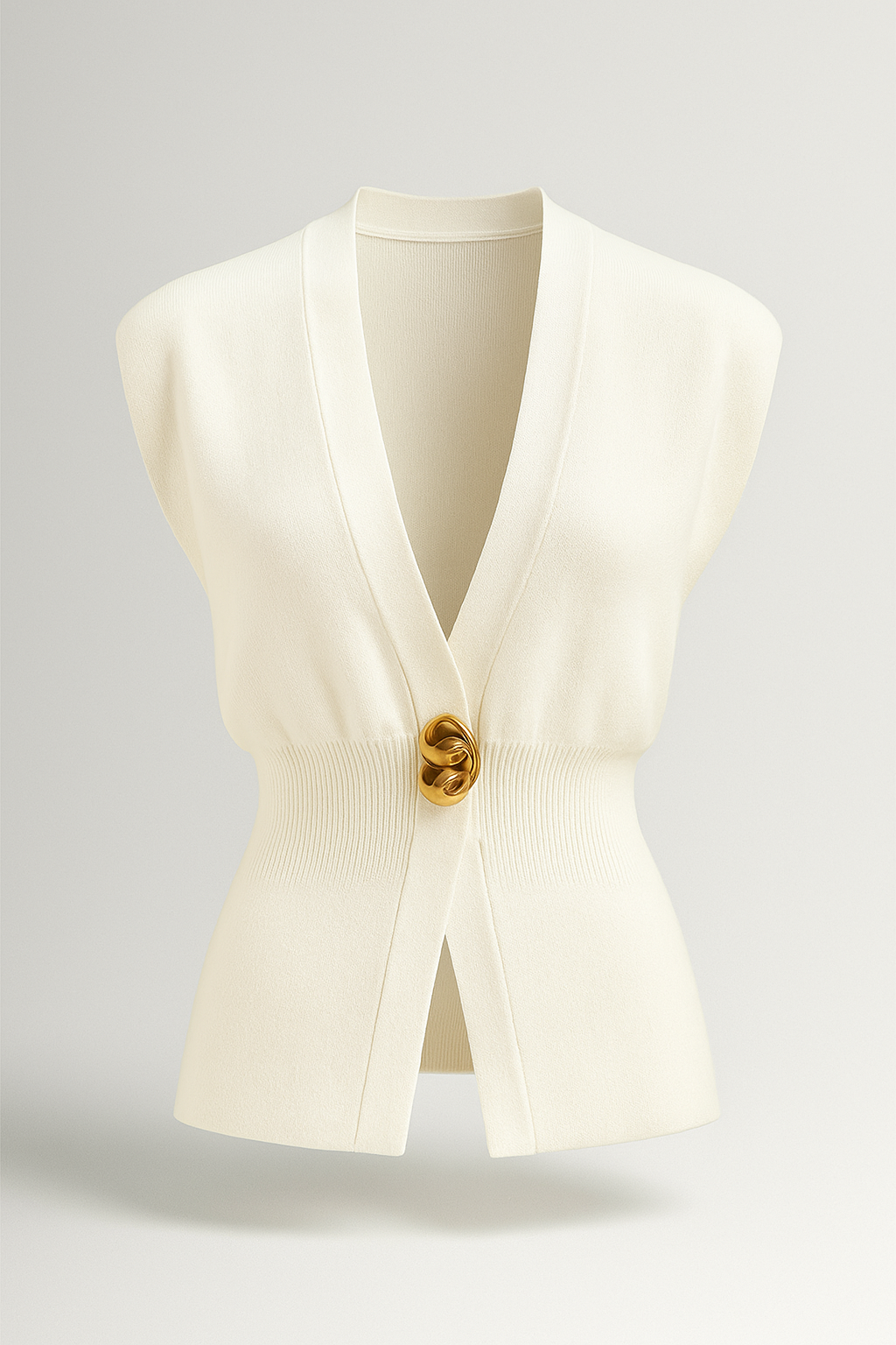 Iris | Elegant damestrikvest med guldknap - Weiß - Iris | Elegant damestrikvest med guldknap - €25 - {{ product_tags }
