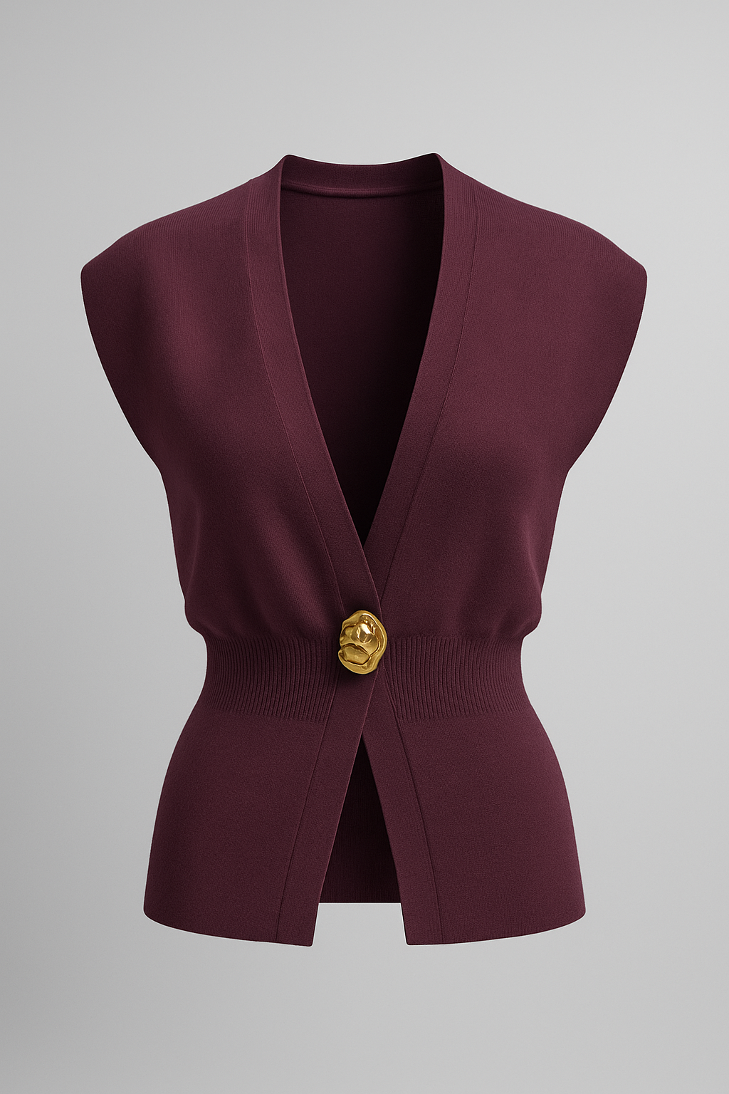 Iris | Elegant damestrikvest med guldknap - Dunkelbraun - Iris | Elegant damestrikvest med guldknap - €25 - {{ product_tags }