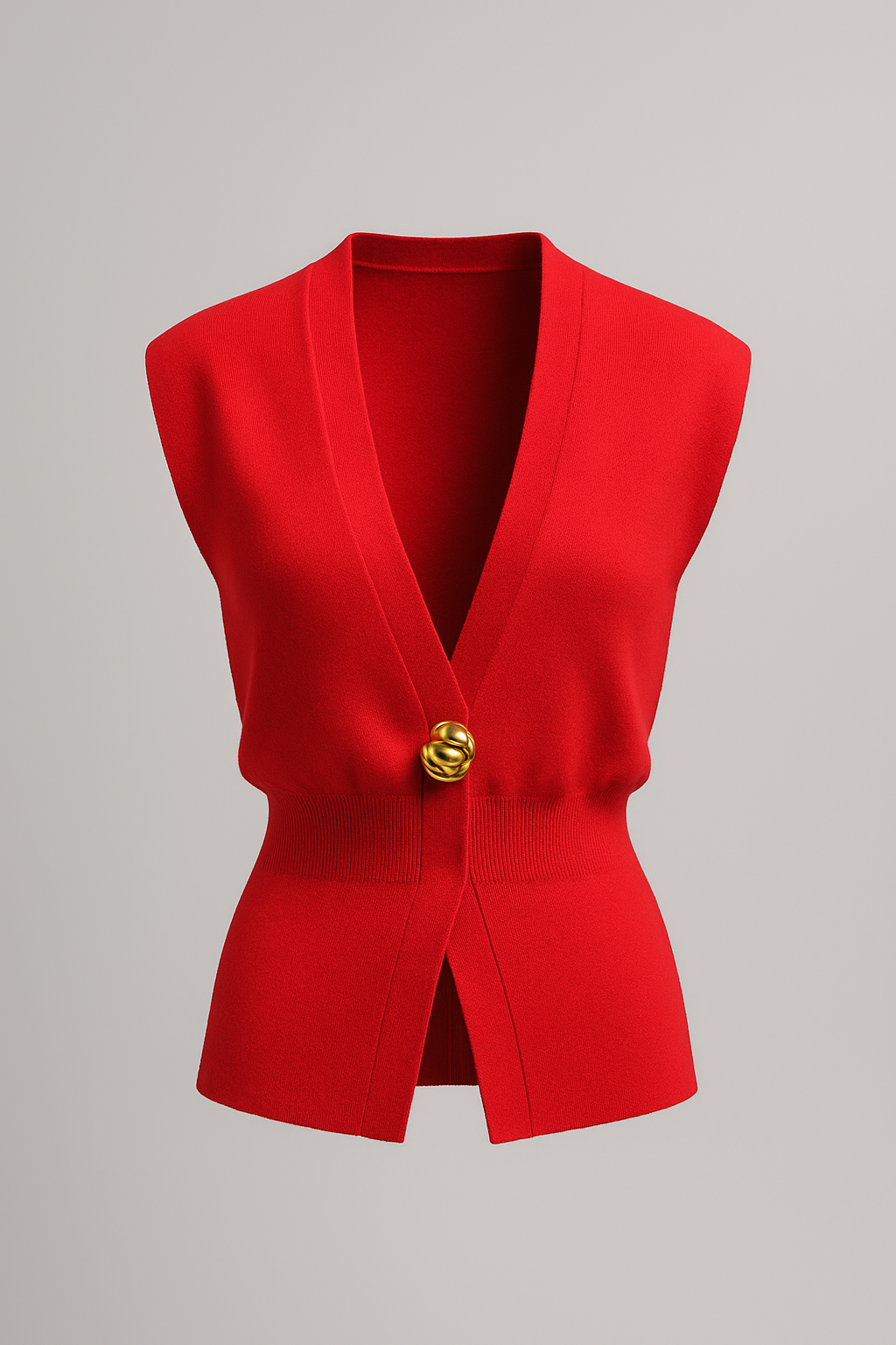 Iris | Elegant damestrikvest med guldknap - Rot - Iris | Elegant damestrikvest med guldknap - €25 - {{ product_tags }