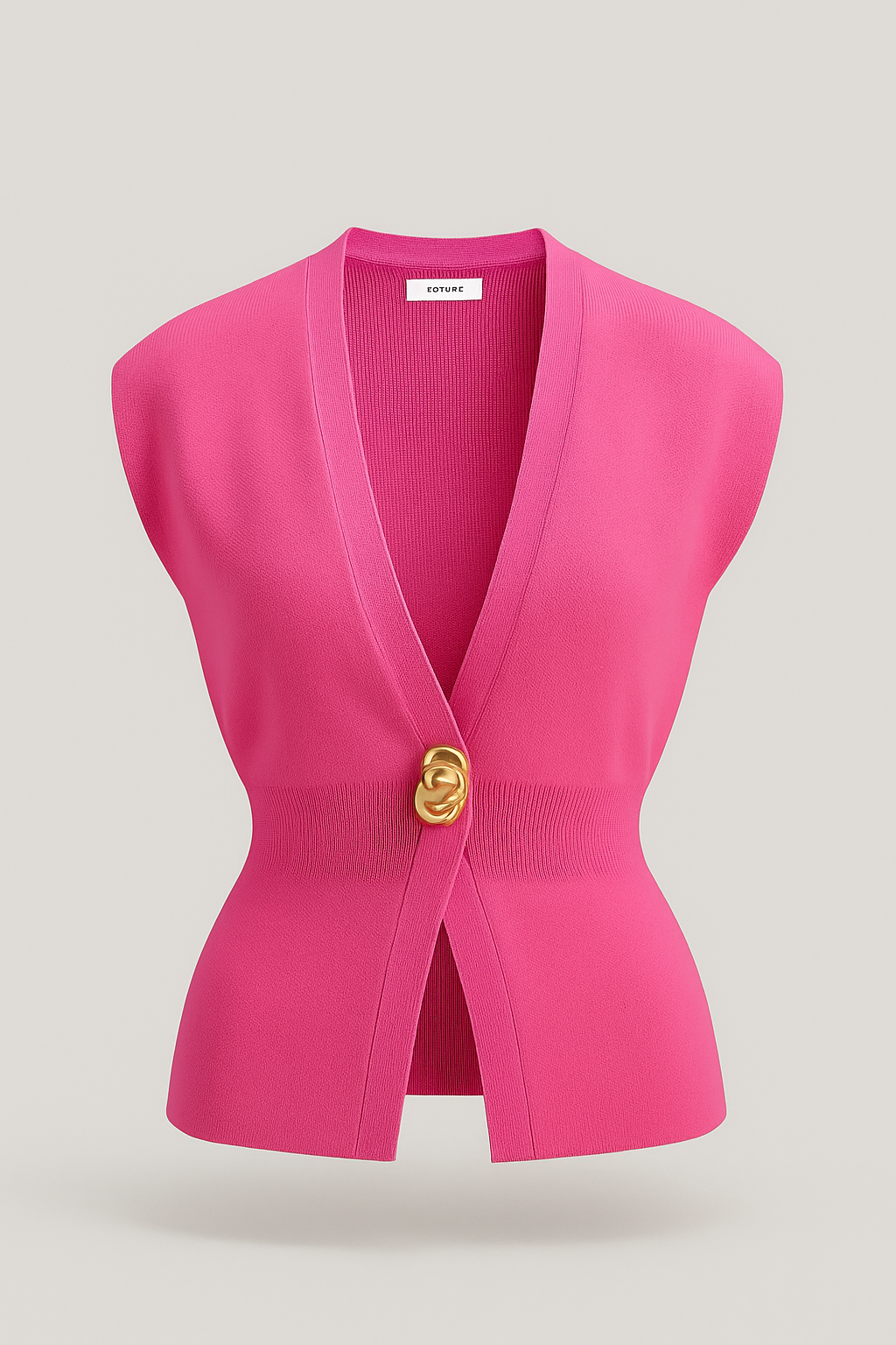 Iris | Elegant damestrikvest med guldknap - Rosa - Iris | Elegant damestrikvest med guldknap - €25 - {{ product_tags }