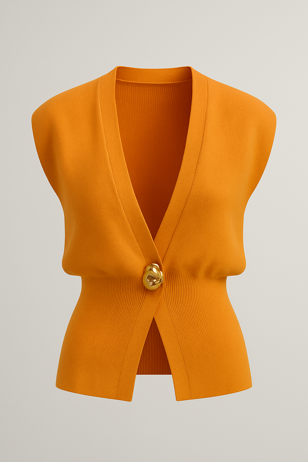 Iris | Elegant damestrikvest med guldknap - Orange - Iris | Elegant damestrikvest med guldknap - €25 - {{ product_tags }
