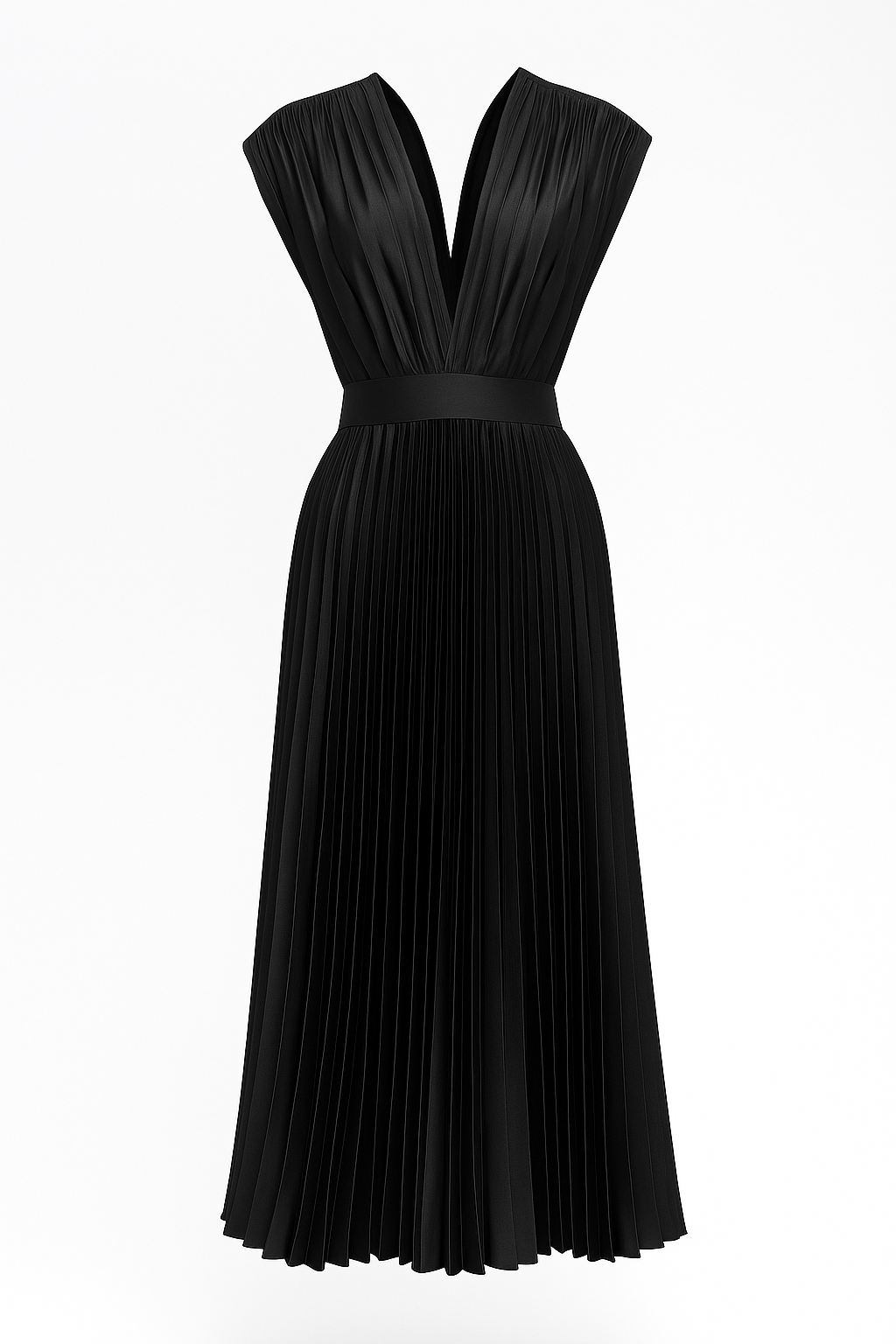 Amora | Damen elegant plissee-midi kjole med V-hals - Sort - Amora | Damen elegant plissee-midi kjole med V-hals - €25 - {{ product_tags }