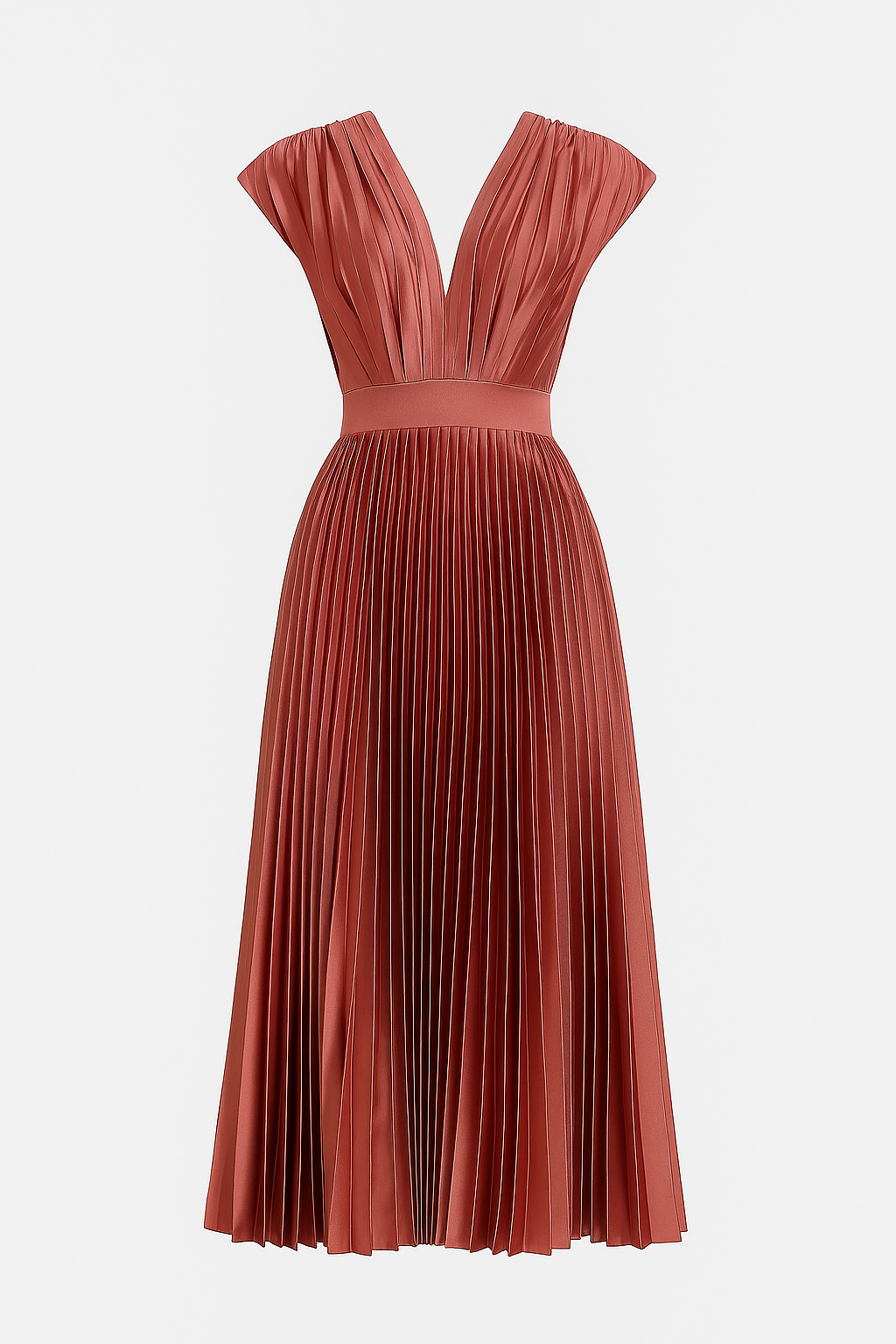 Amora | Damen elegant plissee-midi kjole med V-hals - Rød - Amora | Damen elegant plissee-midi kjole med V-hals - €25 - {{ product_tags }