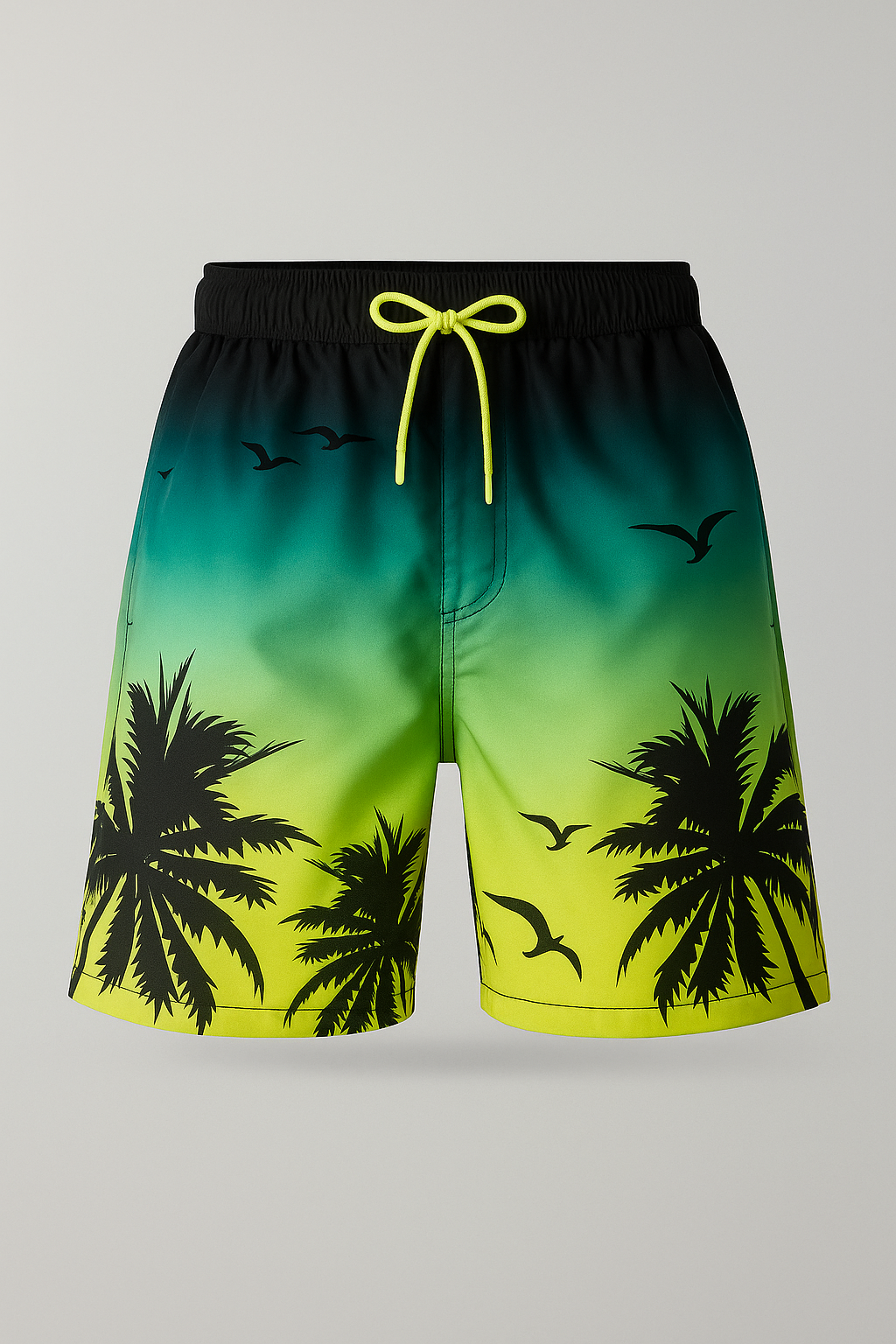 Kai | Herre badetøj med palme-sunset-print - Gulgrøn - Kai | Herre badetøj med palme-sunset-print - €25 - {{ product_tags }