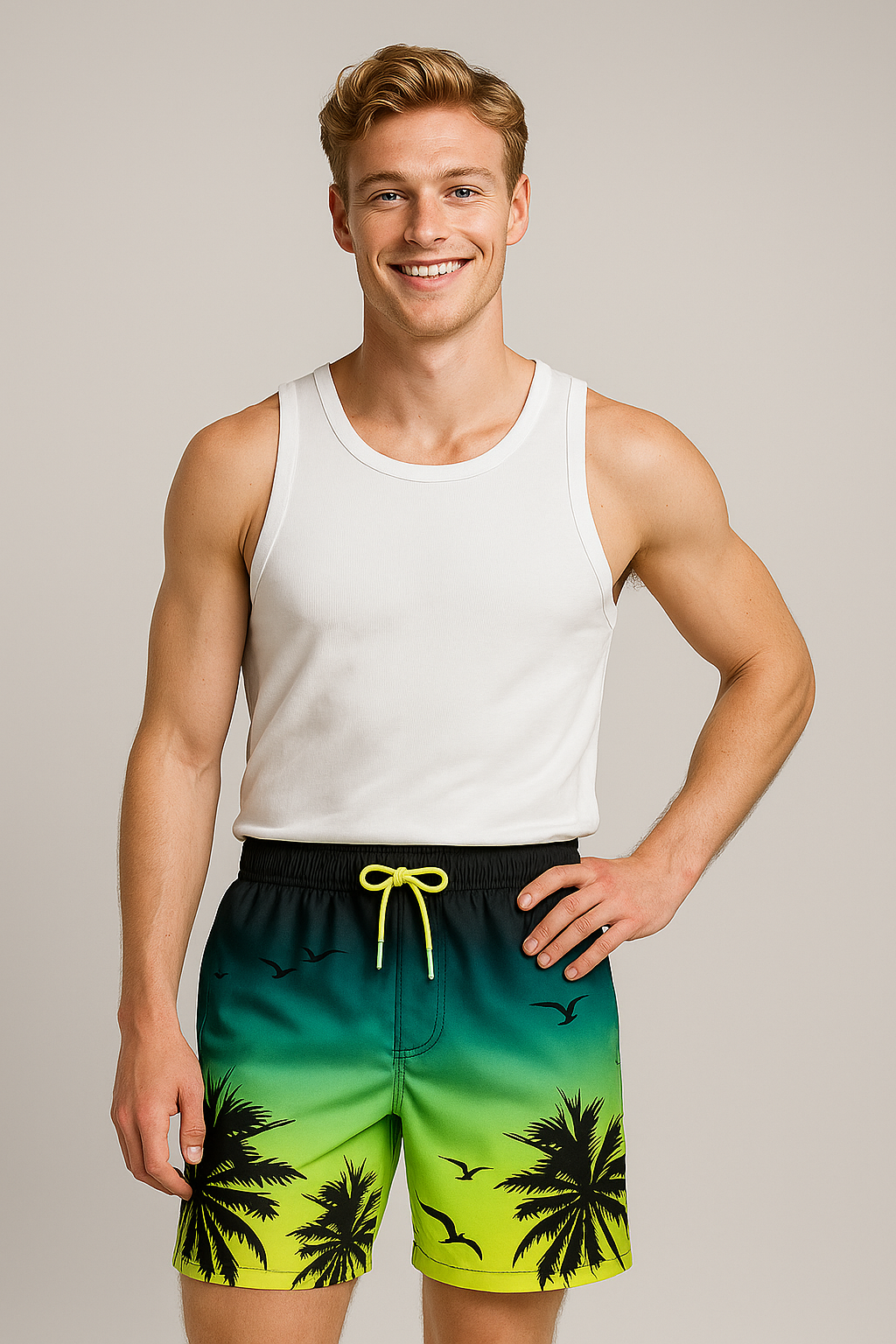 Kai | Herre badetøj med palme-sunset-print - - Kai | Herre badetøj med palme-sunset-print - €25 - {{ product_tags }