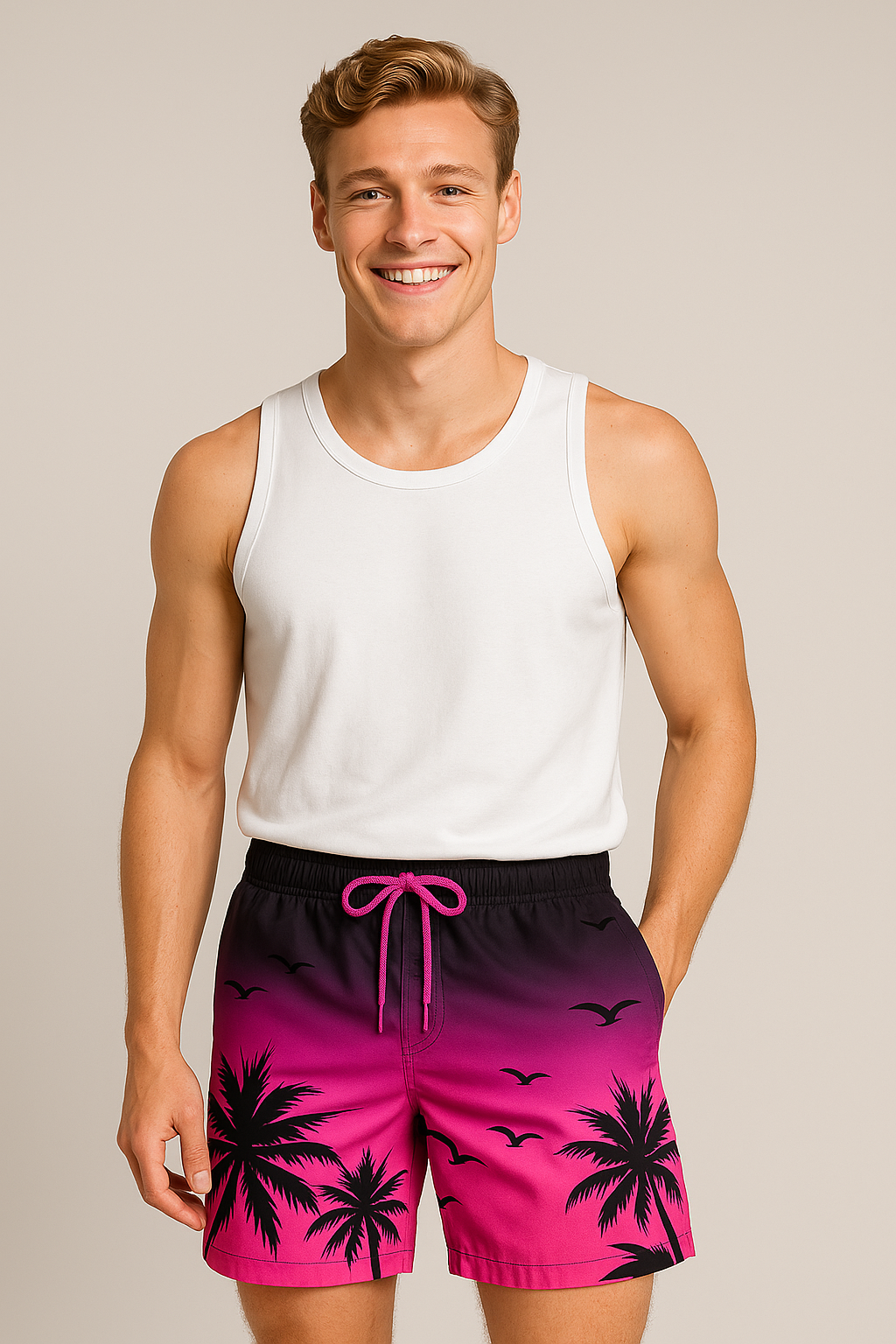 Kai | Herre badetøj med palme-sunset-print - - Kai | Herre badetøj med palme-sunset-print - €25 - {{ product_tags }