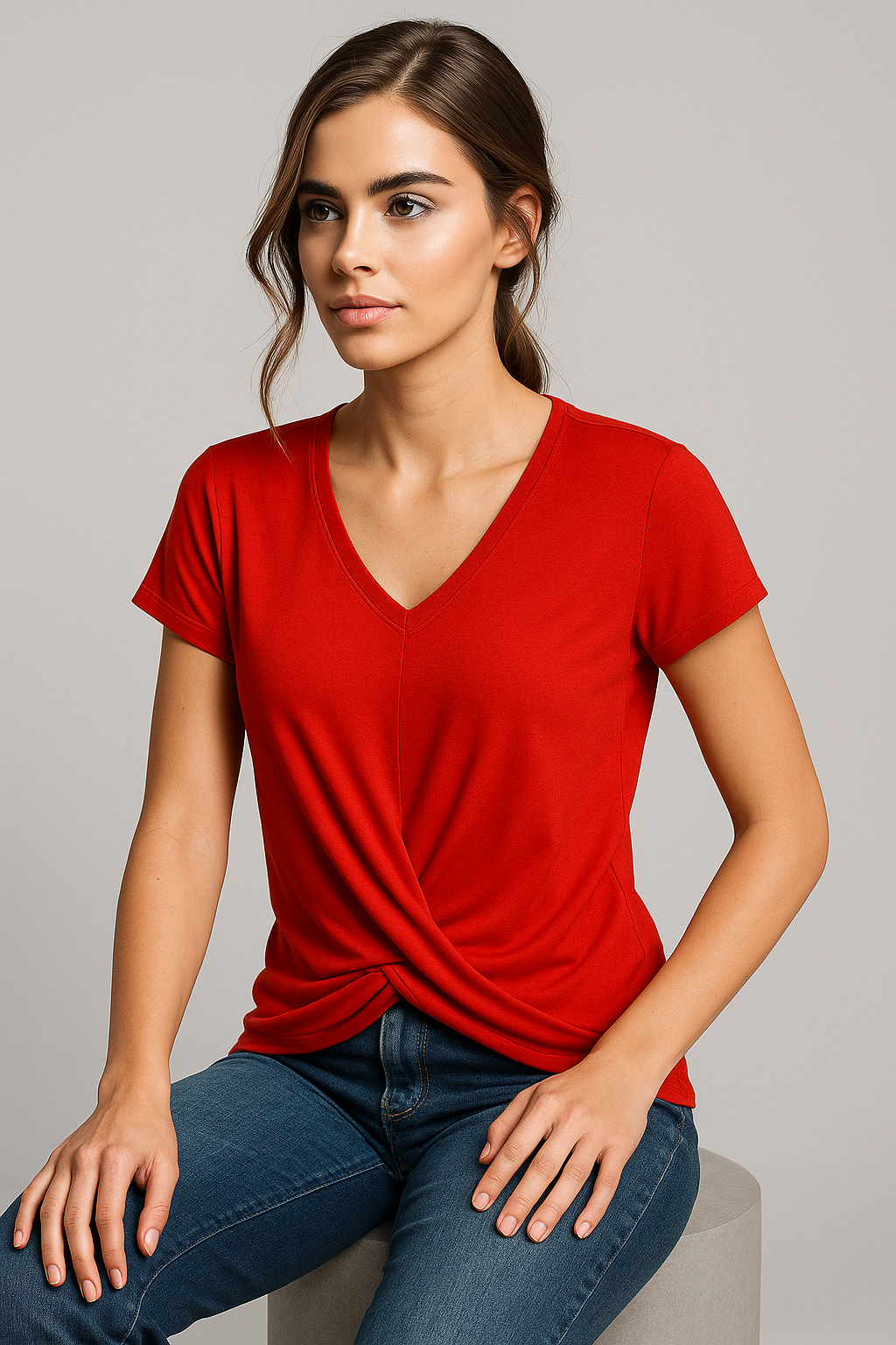 Ruth | V-neck T-shirt i blødt og let stof - - Ruth | V-neck T-shirt i blødt og let stof - €25 - {{ product_tags }