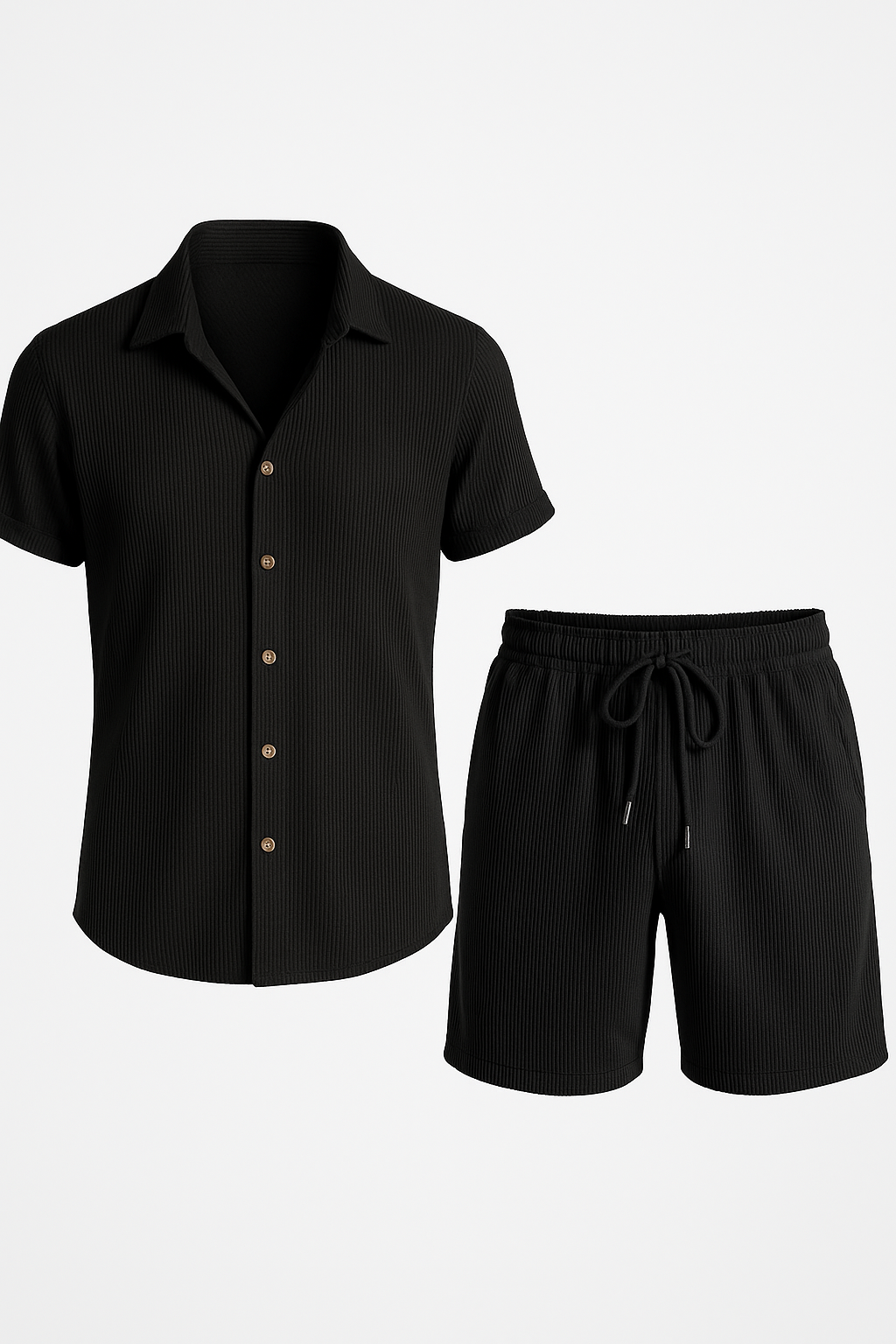 Jasper | Sommer sæt i bomuld med kortærmet skjorte og elastiske shorts - Sort - Jasper | Sommer sæt i bomuld med kortærmet skjorte og elastiske shorts - €25 - {{ product_tags }