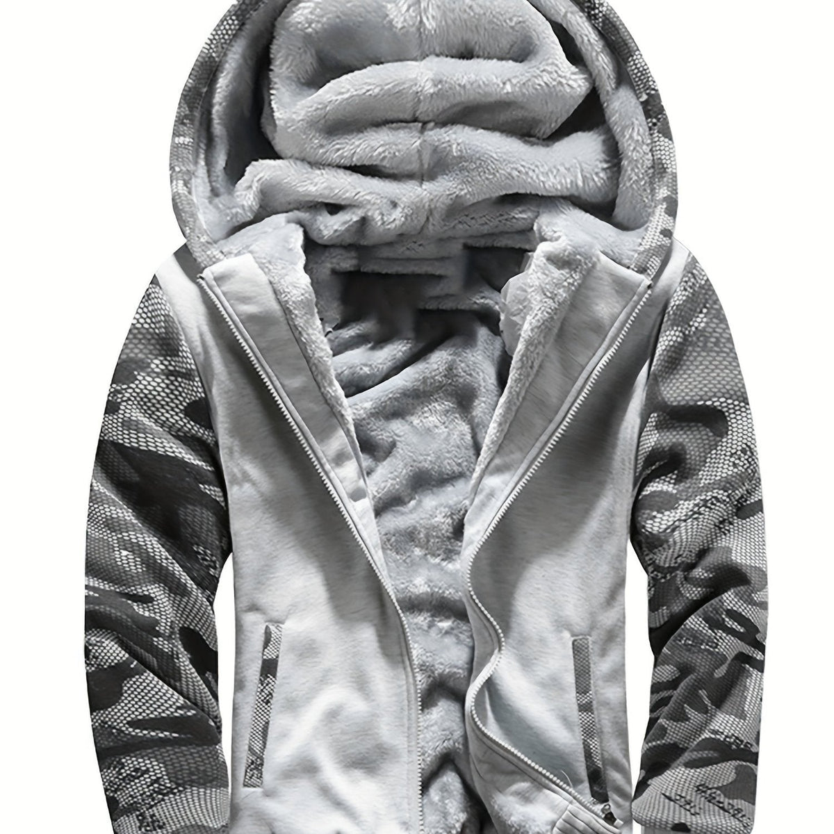 Herre Varm Fleece Hættejakke i Colorblock-Design
