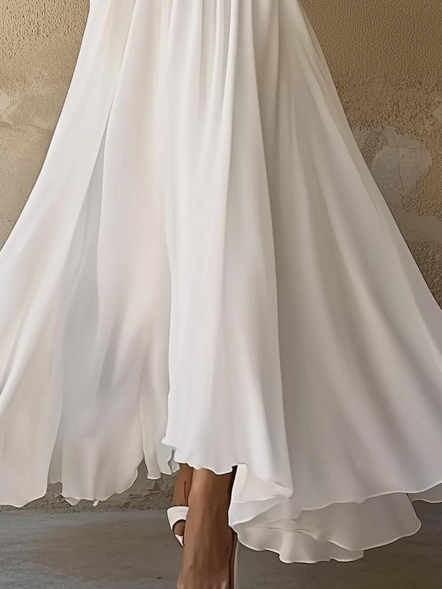 Nete | Elegantes langes Vintage-Kjole med V-Ausschnitt i Hvid Dame