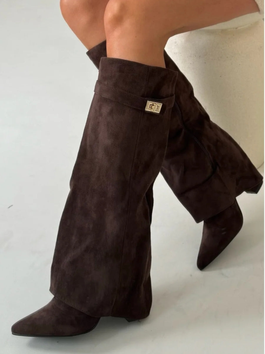 Luksus Suede Overknae-Stoevler til Kvinder - Brun - Boots - {{ product_tags }