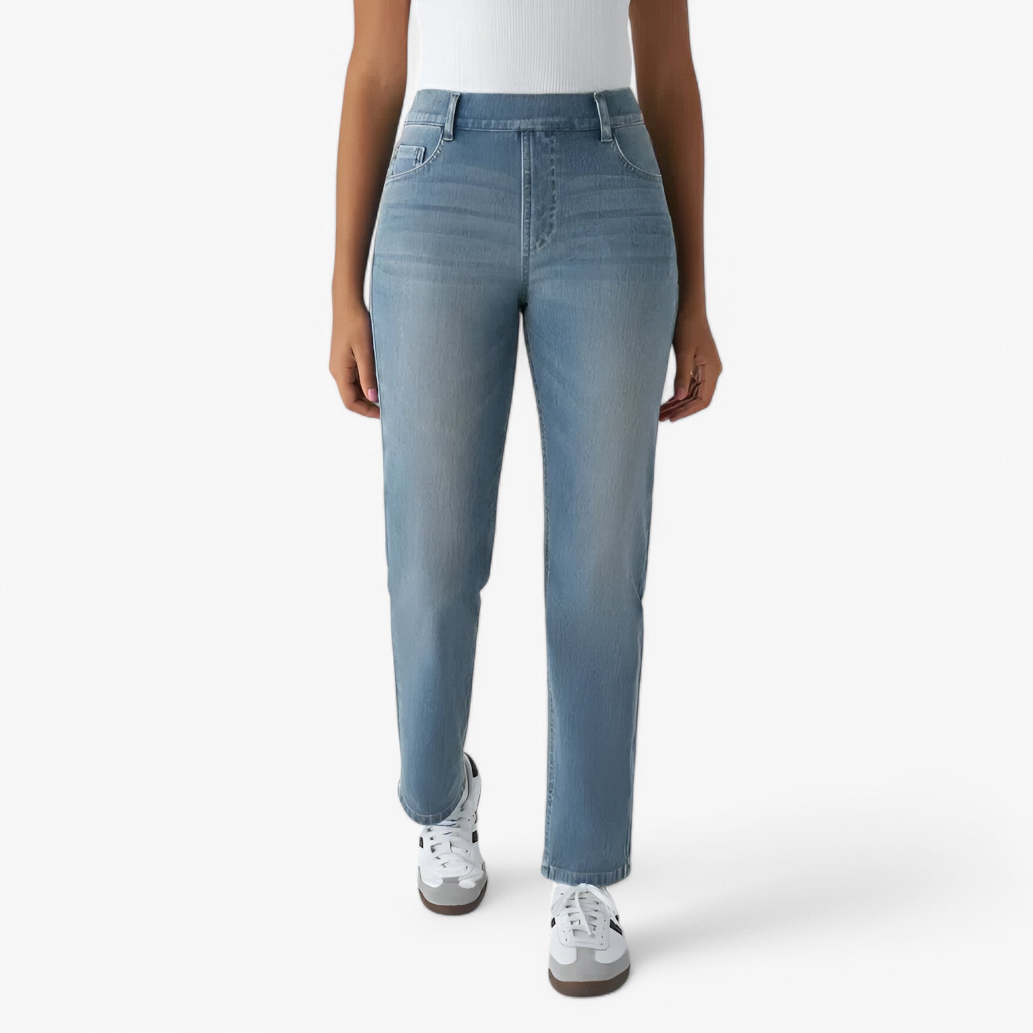 Nina | Bukser med høj talje - Strækbare & Behagelige - Cedar Blå Denim (Kun 5 stykker tilgængelige) - Nina | Bukser med høj talje - Strækbare & Behagelige - € - {{ product_tags }