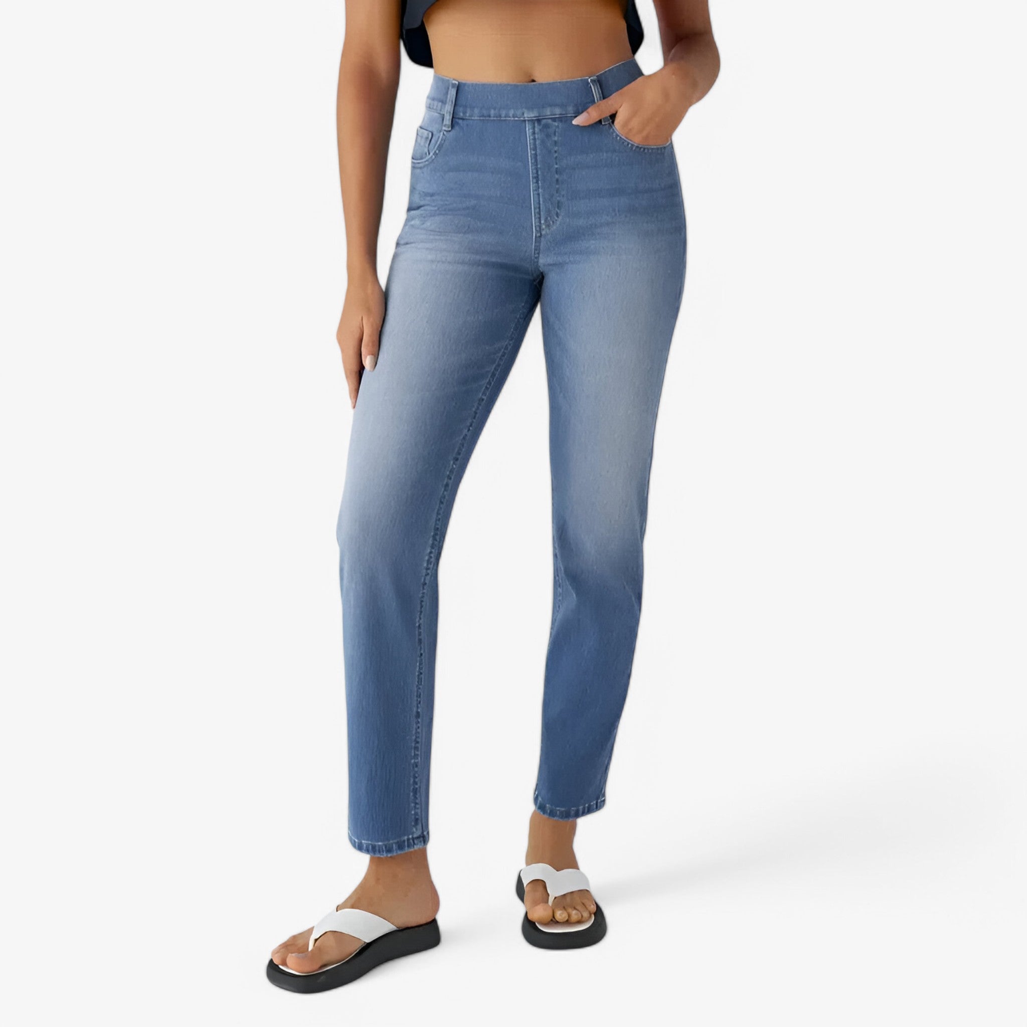 Nina | Bukser med høj talje - Strækbare & Behagelige - Sea Blå Denim (Kun 3 stykker tilgængelige) - Nina | Bukser med høj talje - Strækbare & Behagelige - € - {{ product_tags }