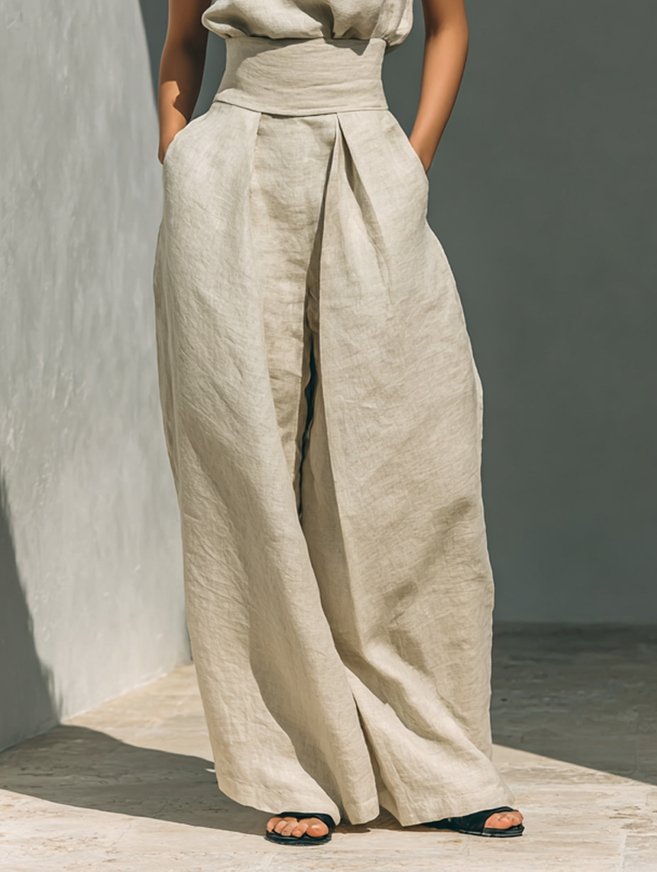 Maria™ | Complete set with tank top and wide cotton and linen pants - - - {{ product_tags }