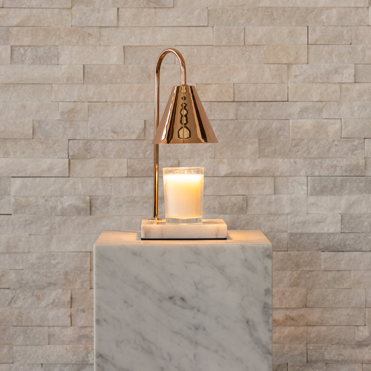 Marmor Duftlys Varmelampe - Flammefri Vokssmeltelampe med Timer - Rosaguld - hvid marmor - Winter Gadgets - {{ product_tags }