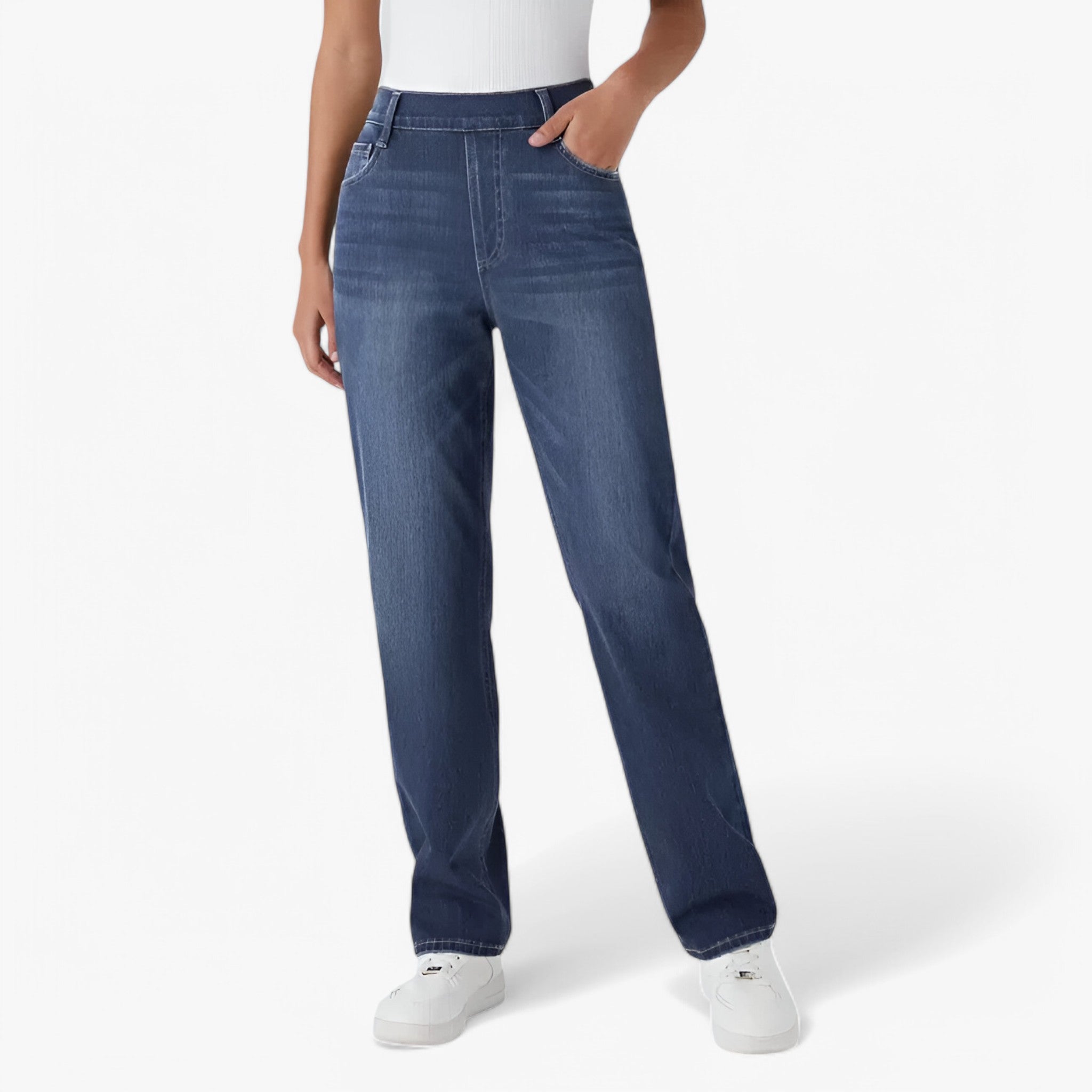 Nina | Bukser med høj talje - Strækbare & Behagelige - Paint Blå Denim (Kun 8 stykker tilgængelige) - Nina | Bukser med høj talje - Strækbare & Behagelige - € - {{ product_tags }