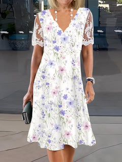 Edith | Blomster midikjole med blondeærmer