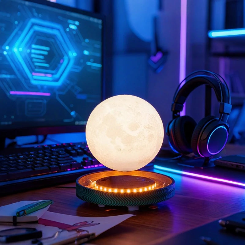 EtherealOrbit Svævende Lampe – Magnetisk Svævende Måne & Saturn Lys