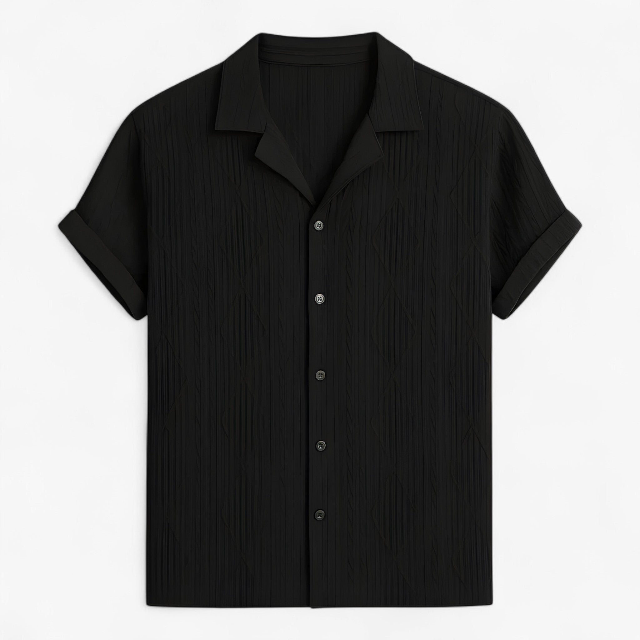 Jelo | Geometrisk Jacquard Cubansk Skjorte - Sort - men's fashion - {{ product_tags }