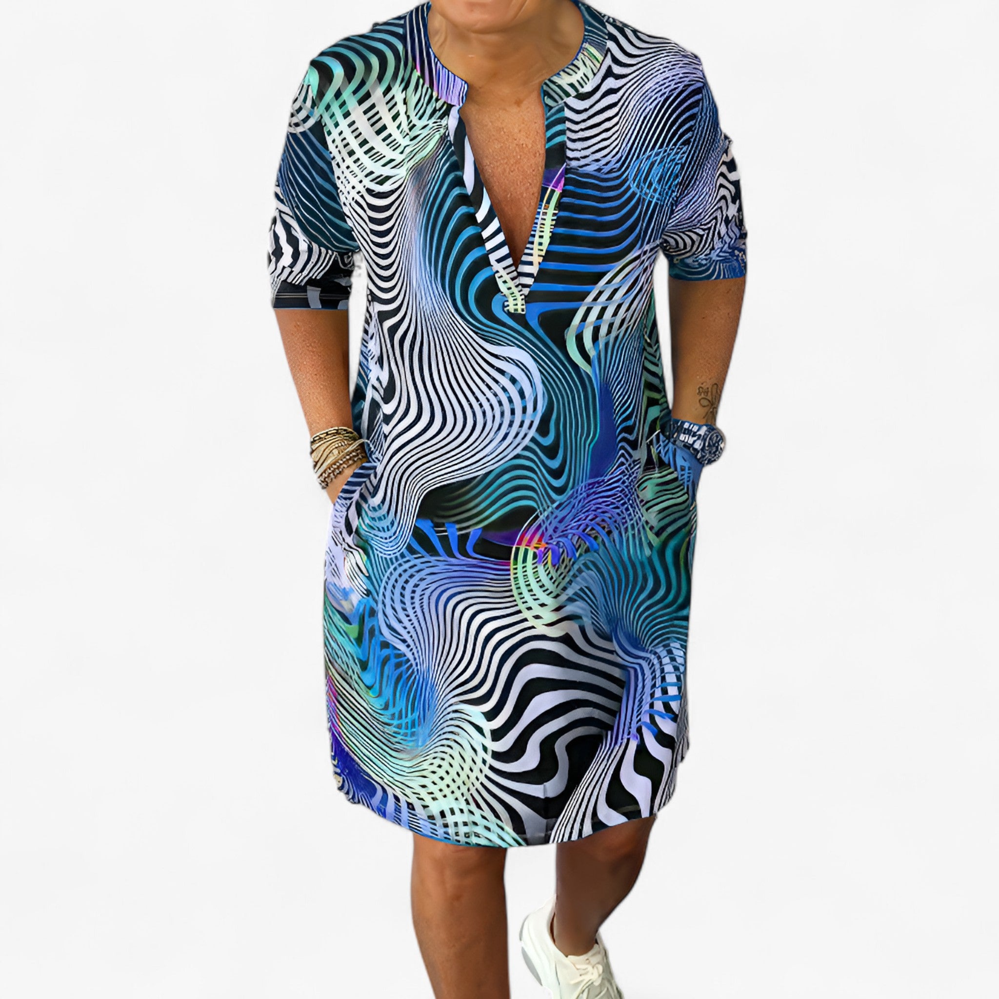 Katherine | Kvinders Strækbart V-hals Kjole - Blå - women's fashion - {{ product_tags }
