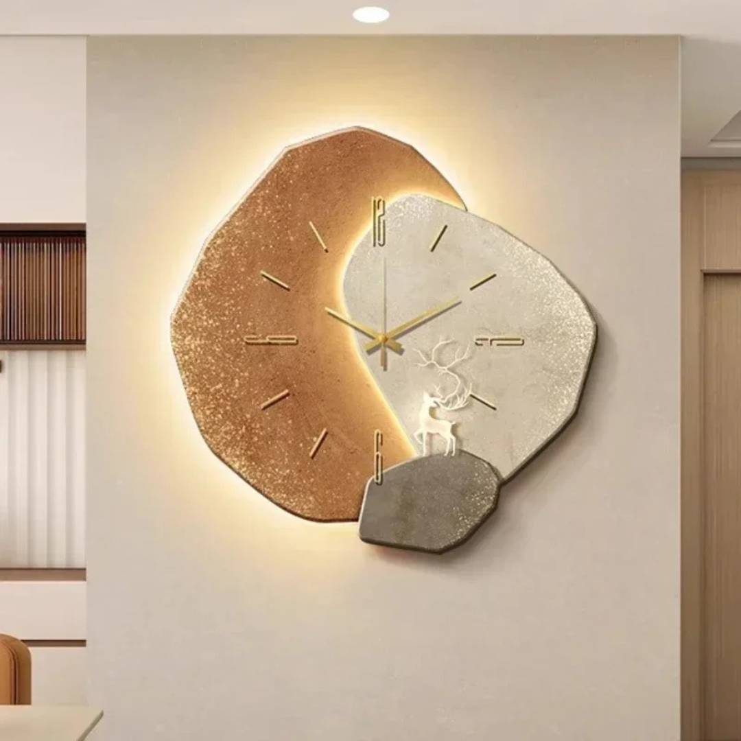 Vægur i træ med LED-lys - Naturligt design, stille urværk