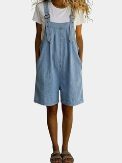 Michelle - Vintage Vasket Blød Bomuldsfølelse Denim Kort Overall Lyseblå