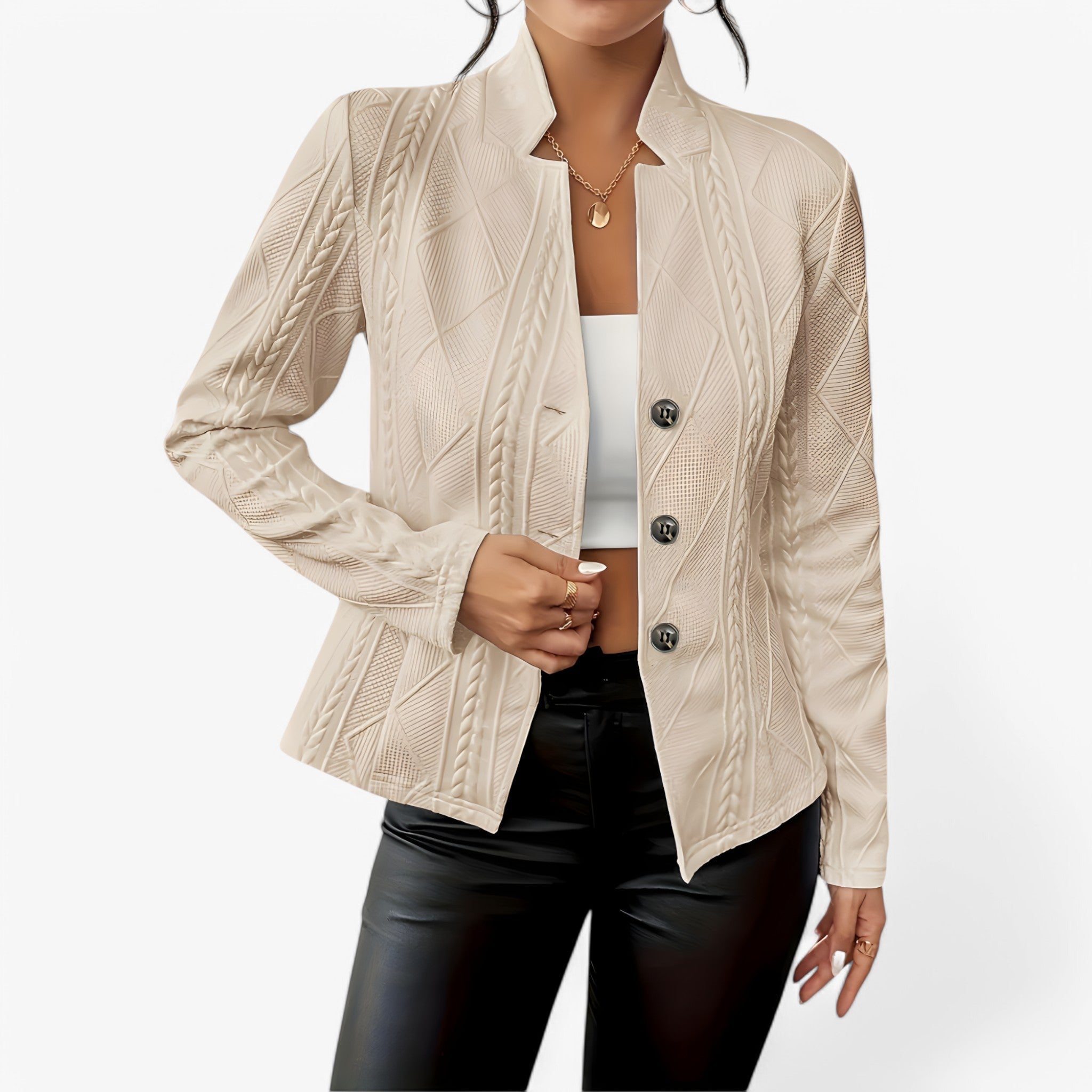 Reina – Elegant Skræddersyet Midjekappe - Abrikos - Reina – Elegant Skræddersyet Midjekappe - €25 - {{ product_tags }