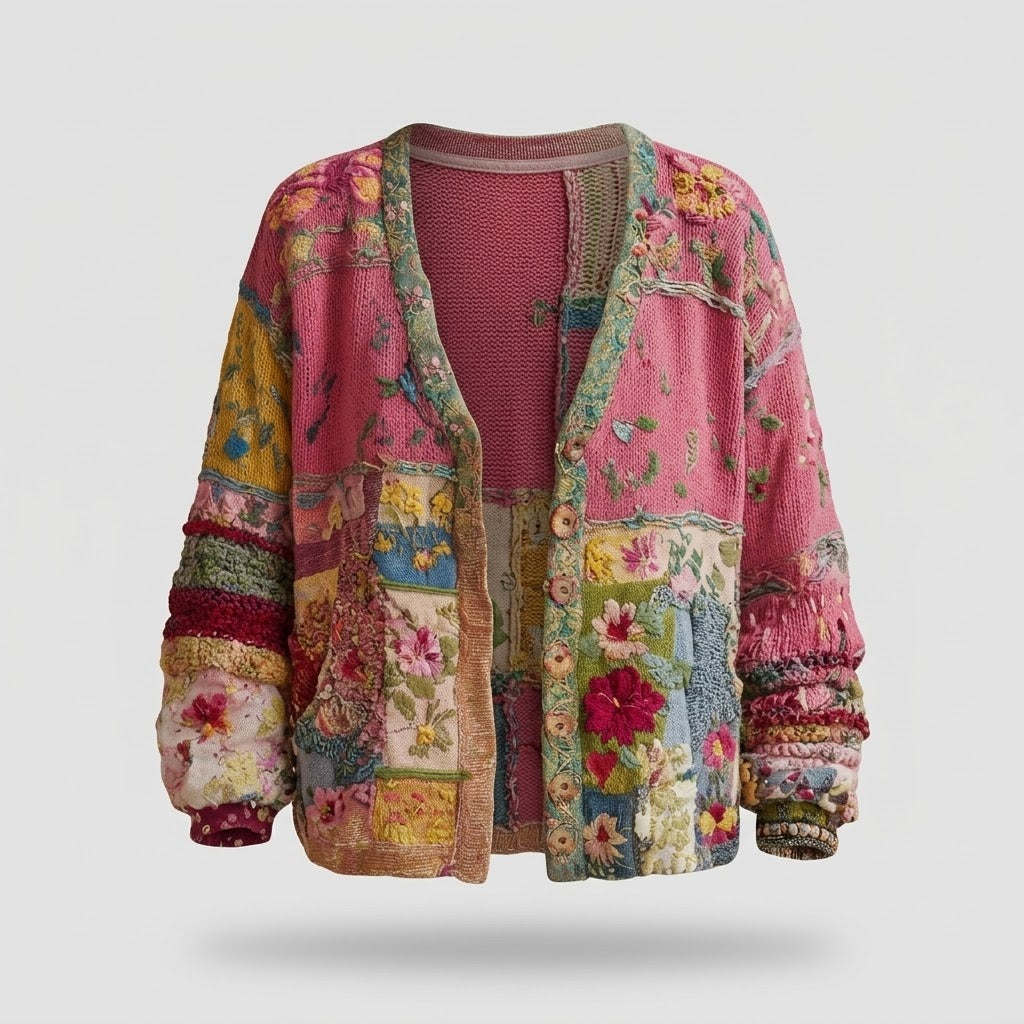 Dame Blomster-Patchwork Cardigan Vest, Zoe