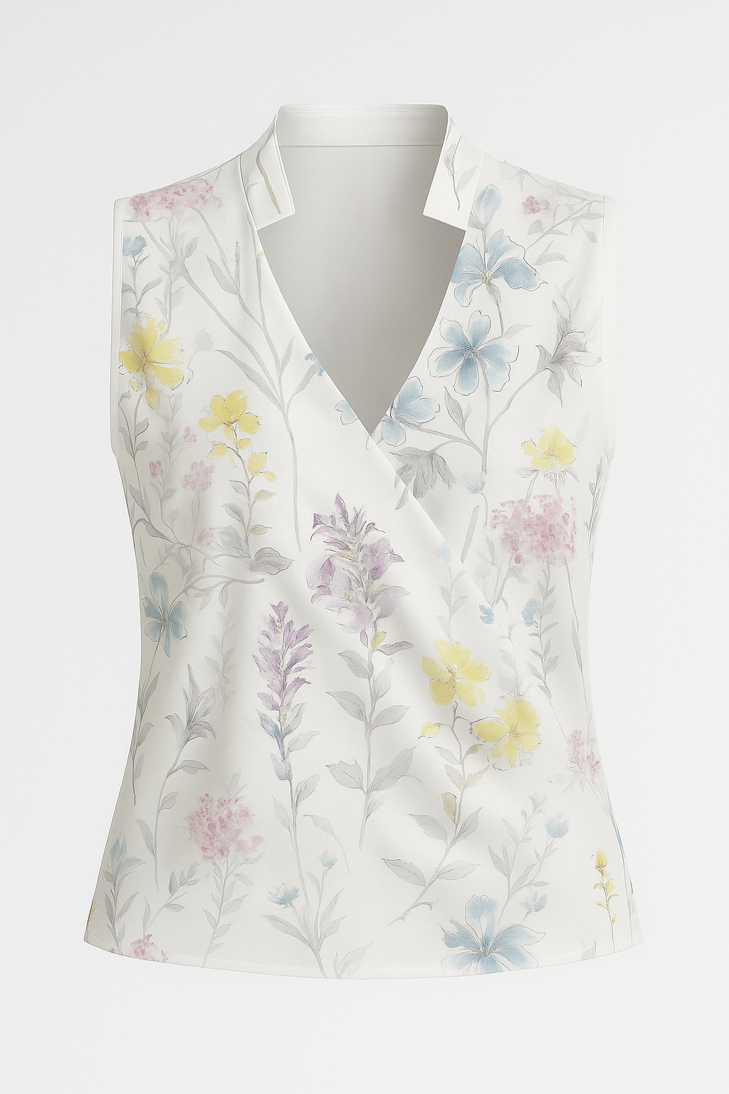 Elena | Ærmeløs bluse med V-udskæring og ståkrave - Blomst 1 - Elena | Ærmeløs bluse med V-udskæring og ståkrave - € - {{ product_tags }