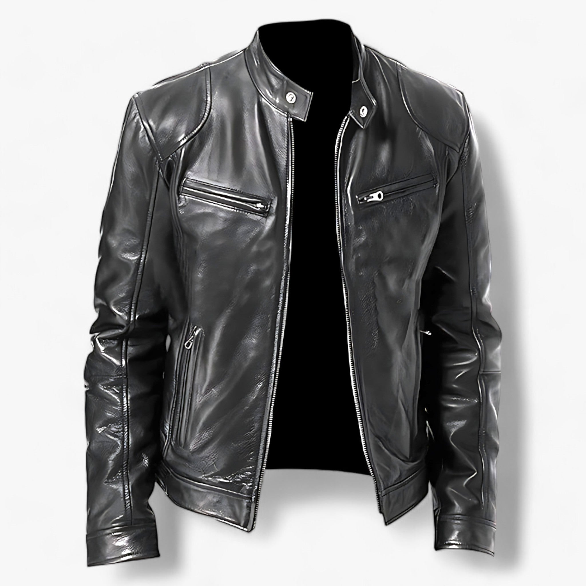 Basile | Læderjakke til mænd til at køre motorcykel - Slim Fit og vindbeskyttelse - Sort - men's fashion - {{ product_tags }