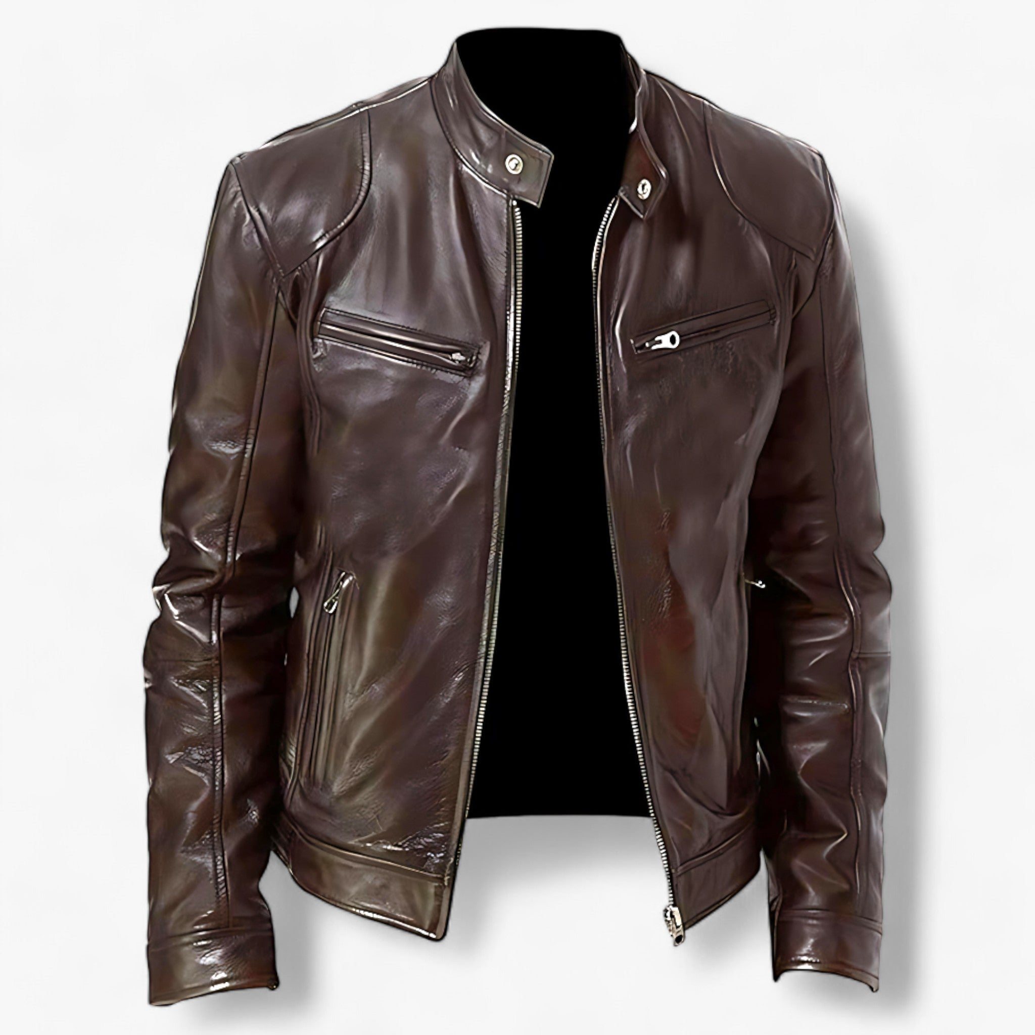Basile | Læderjakke til mænd til at køre motorcykel - Slim Fit og vindbeskyttelse - Brun - men's fashion - {{ product_tags }