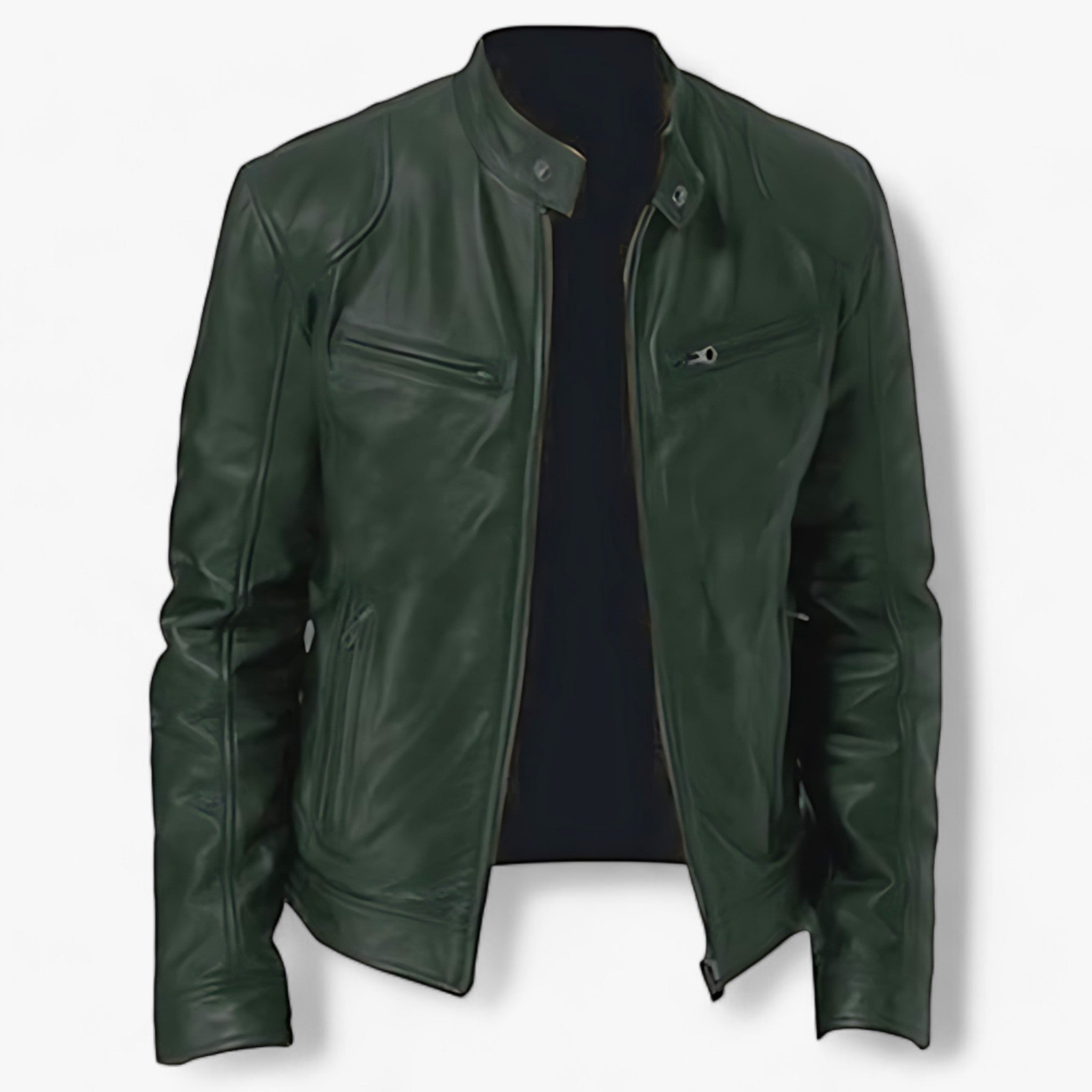 Basile | Læderjakke til mænd til at køre motorcykel - Slim Fit og vindbeskyttelse - Grøn - men's fashion - {{ product_tags }