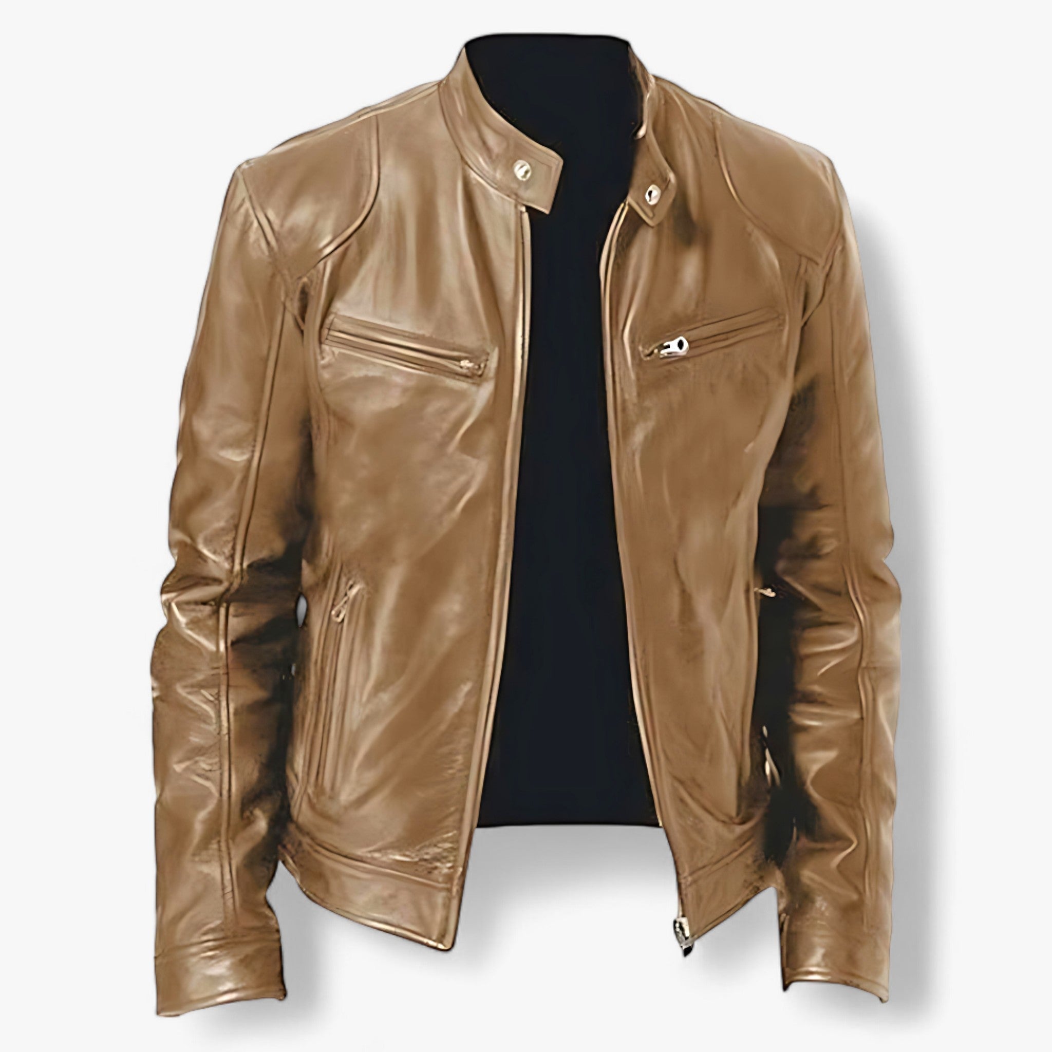 Basile | Læderjakke til mænd til at køre motorcykel - Slim Fit og vindbeskyttelse - Khaki - men's fashion - {{ product_tags }