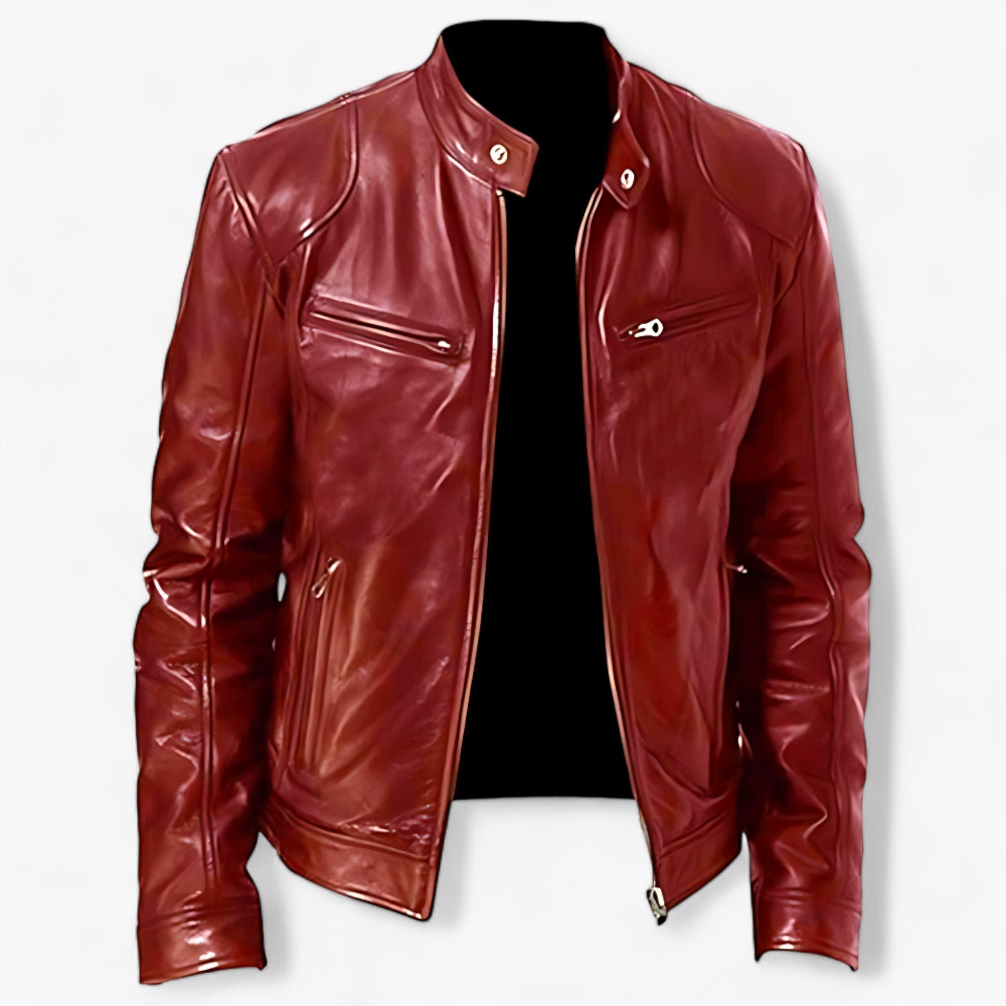 Basile | Læderjakke til mænd til at køre motorcykel - Slim Fit og vindbeskyttelse - Rød - men's fashion - {{ product_tags }
