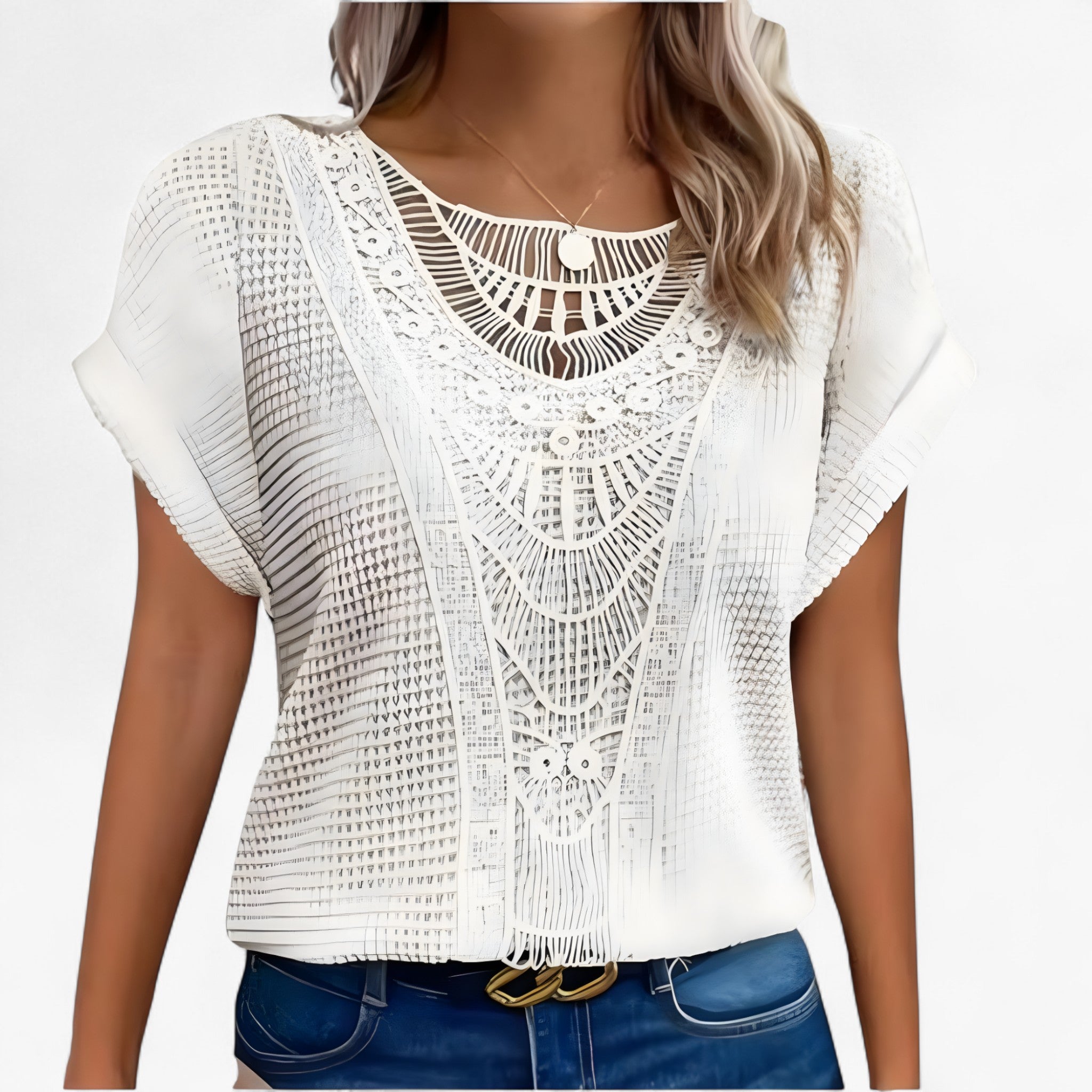Elise | Chic Blonde Top – Elegance og Stil til Hverdag og Fest - Hvid - women's fashion - {{ product_tags }