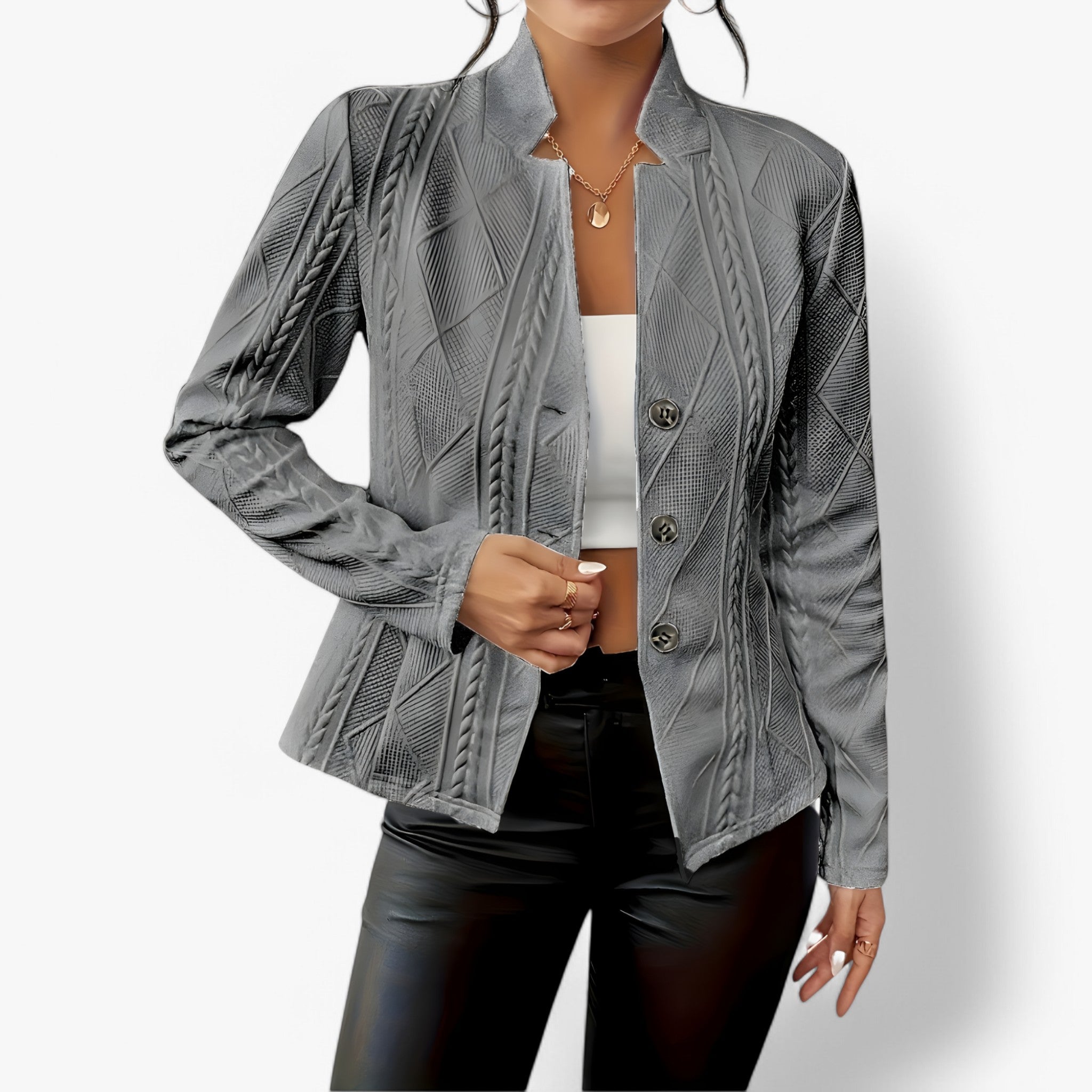 Reina – Elegant Skræddersyet Midjekappe - Grå - Reina – Elegant Skræddersyet Midjekappe - €25 - {{ product_tags }