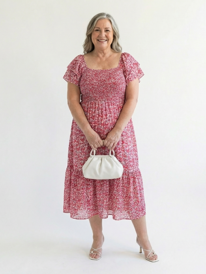 Odette | Off Shoulder Floral Smocked Midi-kjole