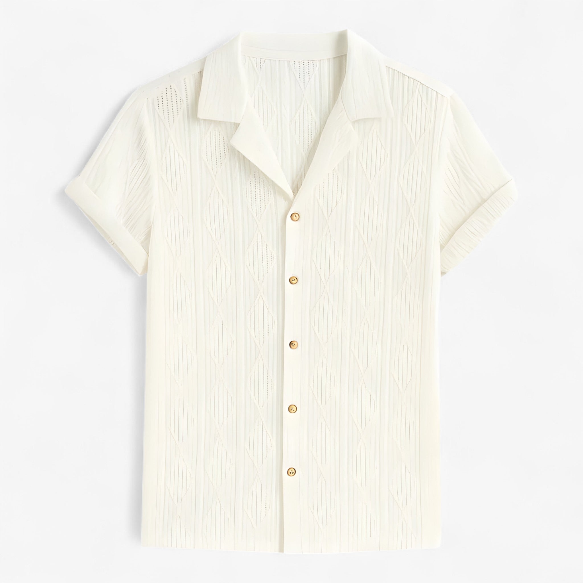 Jelo | Geometrisk Jacquard Cubansk Skjorte - Hvid - men's fashion - {{ product_tags }