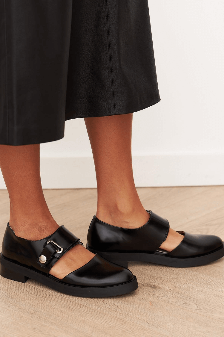 Runa | Schwarze Leder-Loafer med Spænde