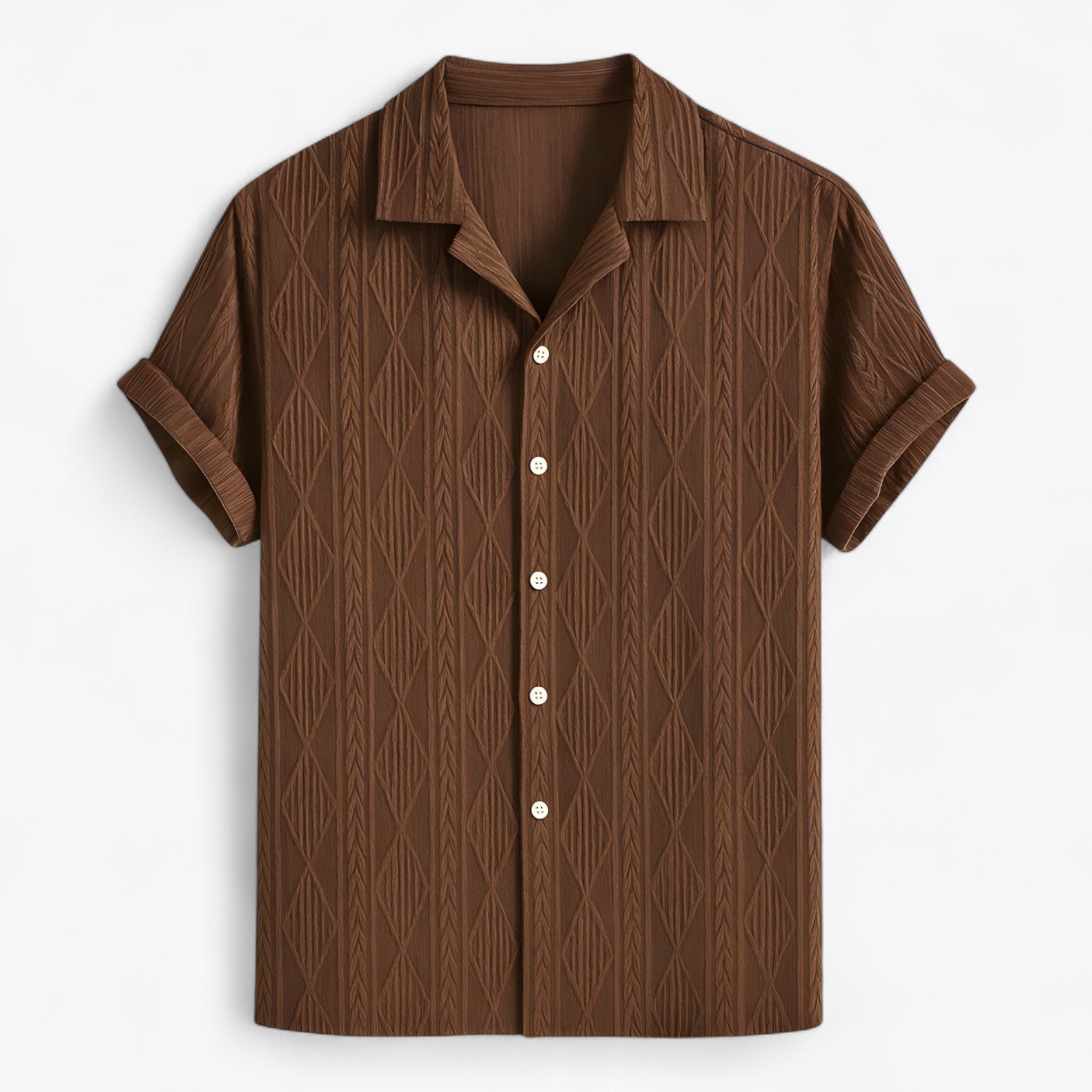 Jelo | Geometrisk Jacquard Cubansk Skjorte - Kaffe - men's fashion - {{ product_tags }
