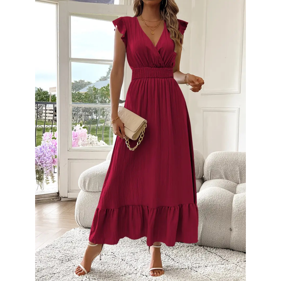 AVALERI™ - Elegant sommer-maxikjole med rynket V-hals