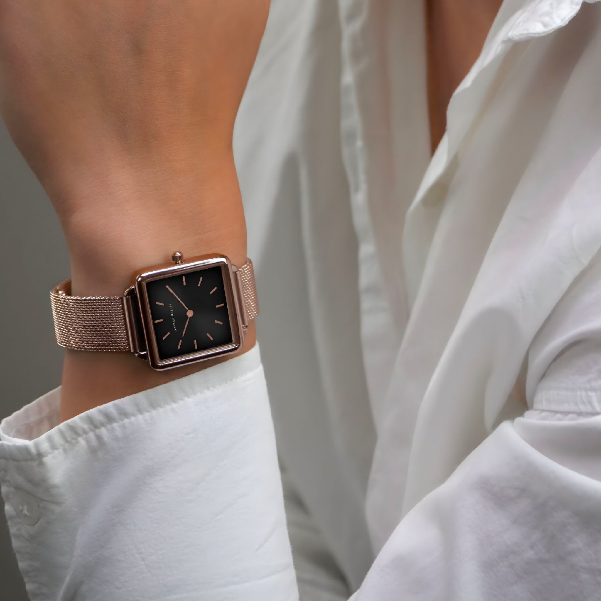 Alice | Firkantet ur i rosaguld - Trendy mesh-armbånd - - watches - {{ product_tags }
