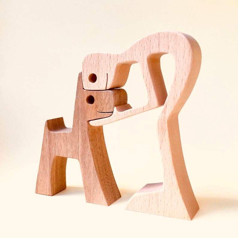 Træskulptur af mand og hund - - house & garden - {{ product_tags }