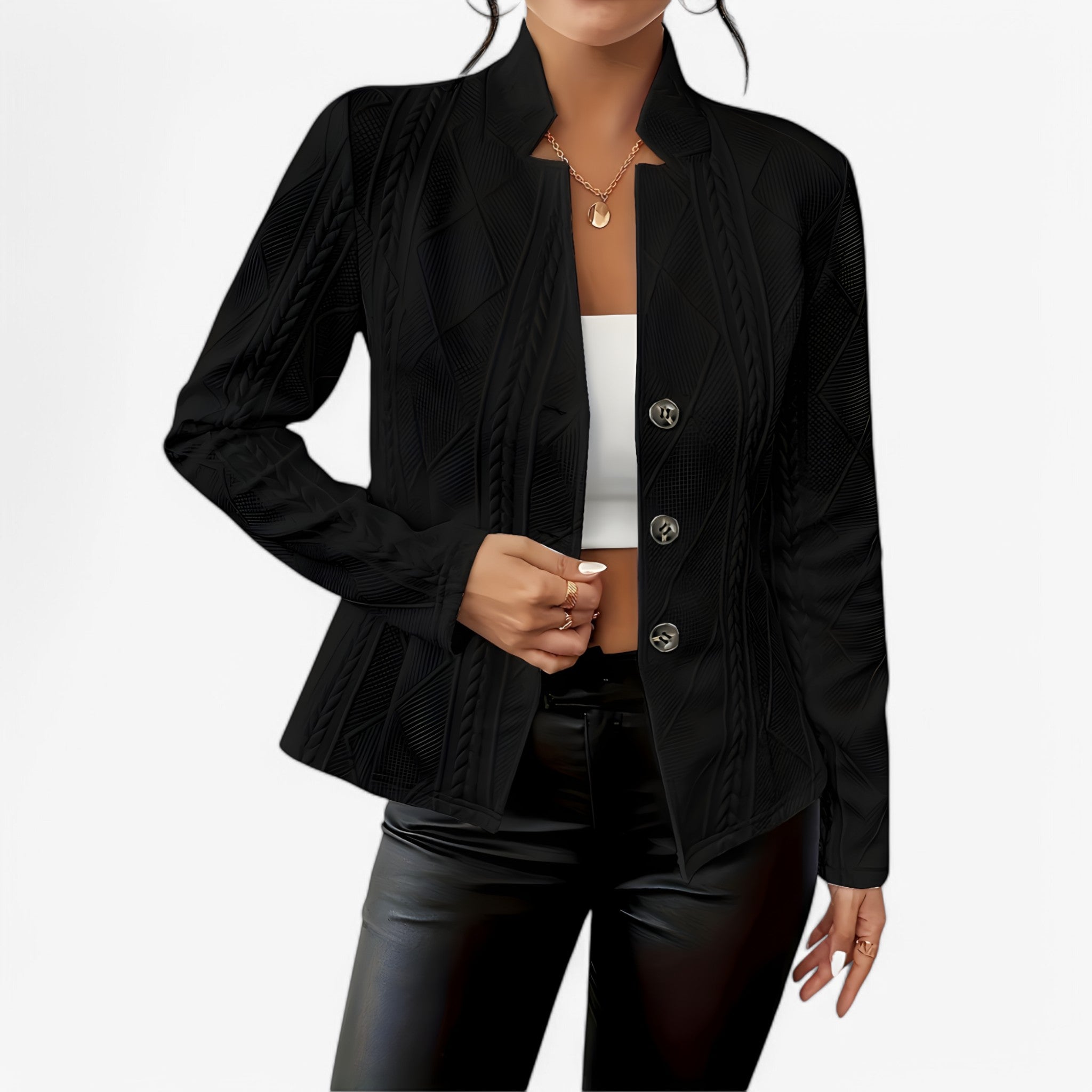 Reina – Elegant Skræddersyet Midjekappe - Sort - Reina – Elegant Skræddersyet Midjekappe - €25 - {{ product_tags }