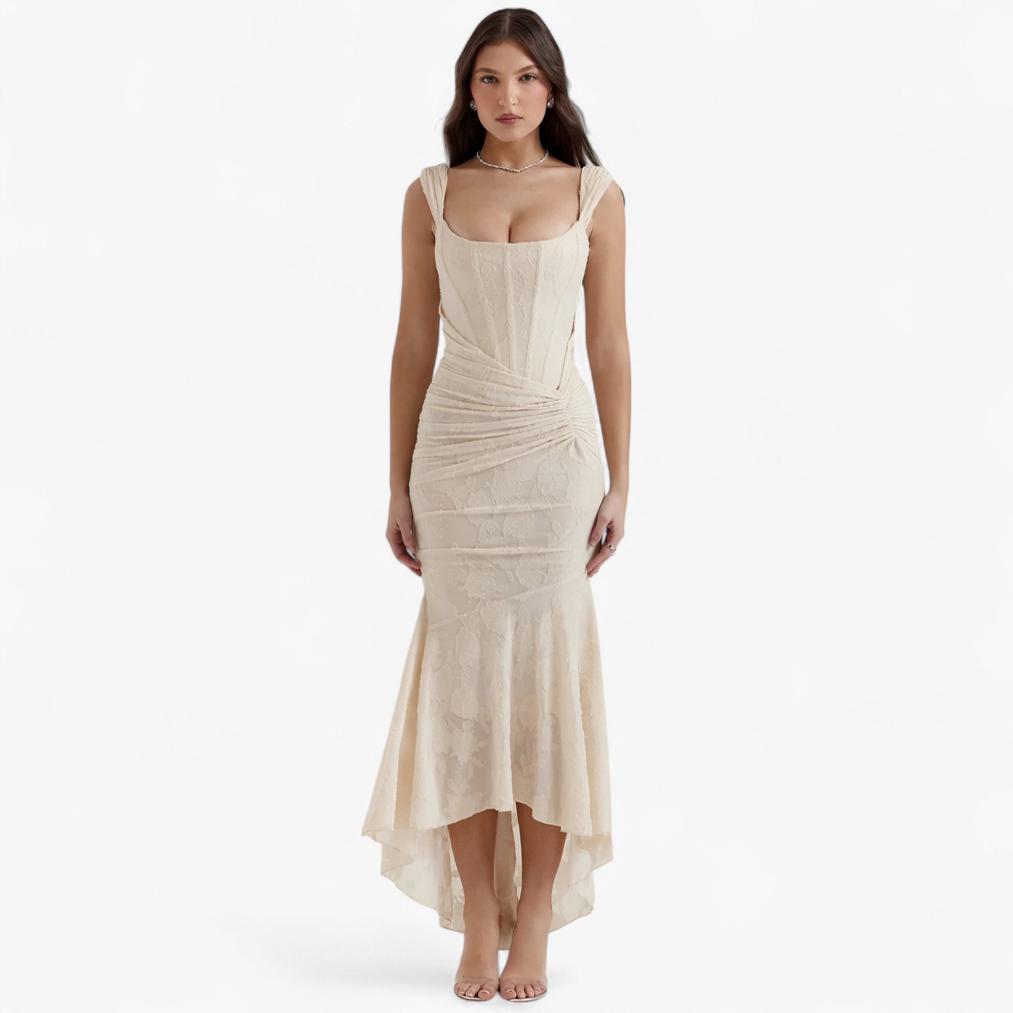 Clara | Midi kjole – Elegant og figurskabende pasform - Elfenben - women's fashion - {{ product_tags }