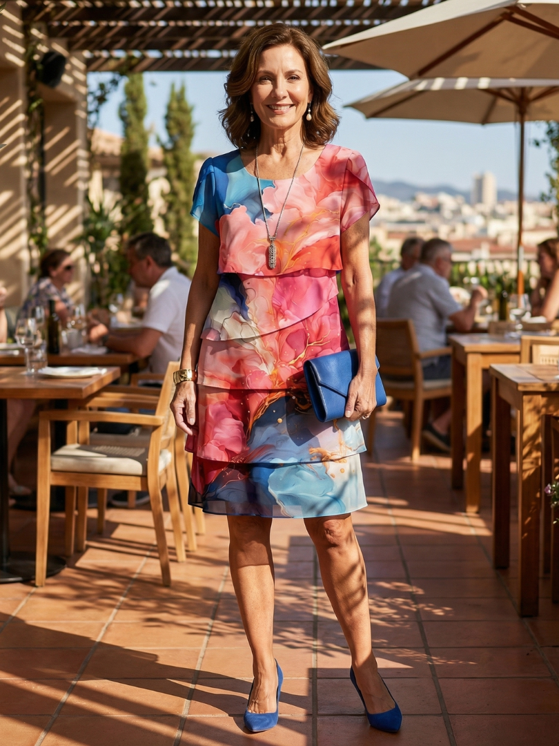 Olivia | Elegant Marmor Knælang Kjole