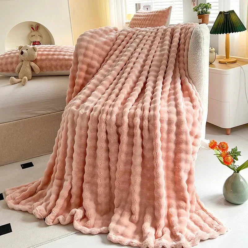Struktureret Koralfleece Plaid til Sofa og Seng - Pink - Huis en tuin > Linnengoed > Beddengoed > Dekens - {{ product_tags }