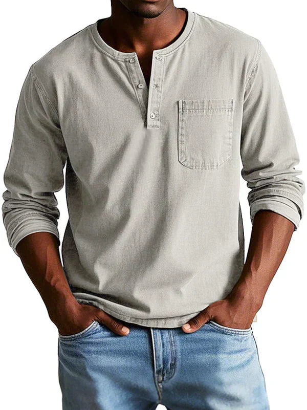 Langærmet Henley til mænd - Behagelig pasform og casual stil