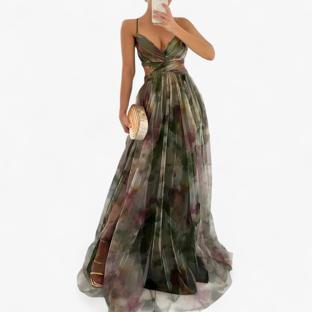 Lucia | Flydende pastelfarvet lang kjole med akvareleffekt - - women's fashion - {{ product_tags }
